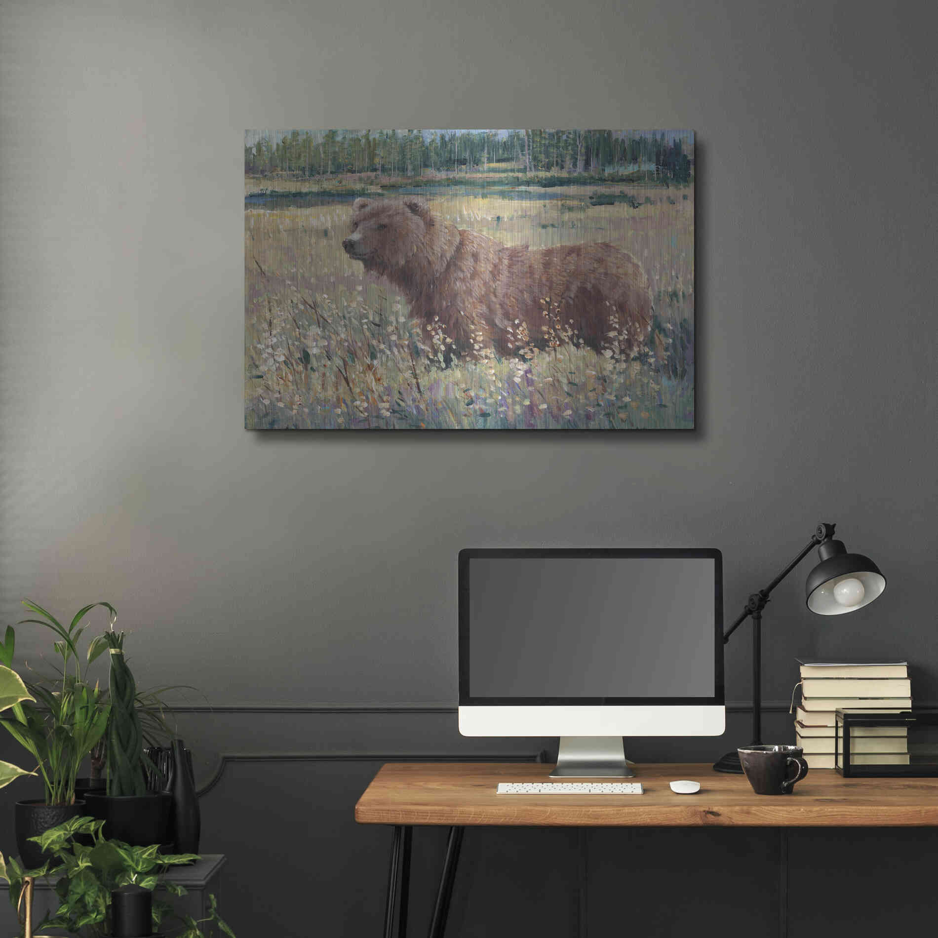 Luxe Metal Art 'Bear in the Field' by Tim O'Toole, Metal Wall Art,36x24