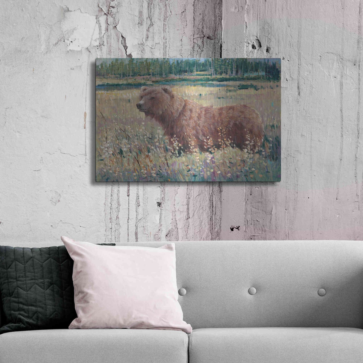 Luxe Metal Art 'Bear in the Field' by Tim O'Toole, Metal Wall Art,36x24