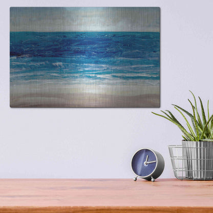 Luxe Metal Art 'Crashing Blue I' by Tim O'Toole, Metal Wall Art,16x12