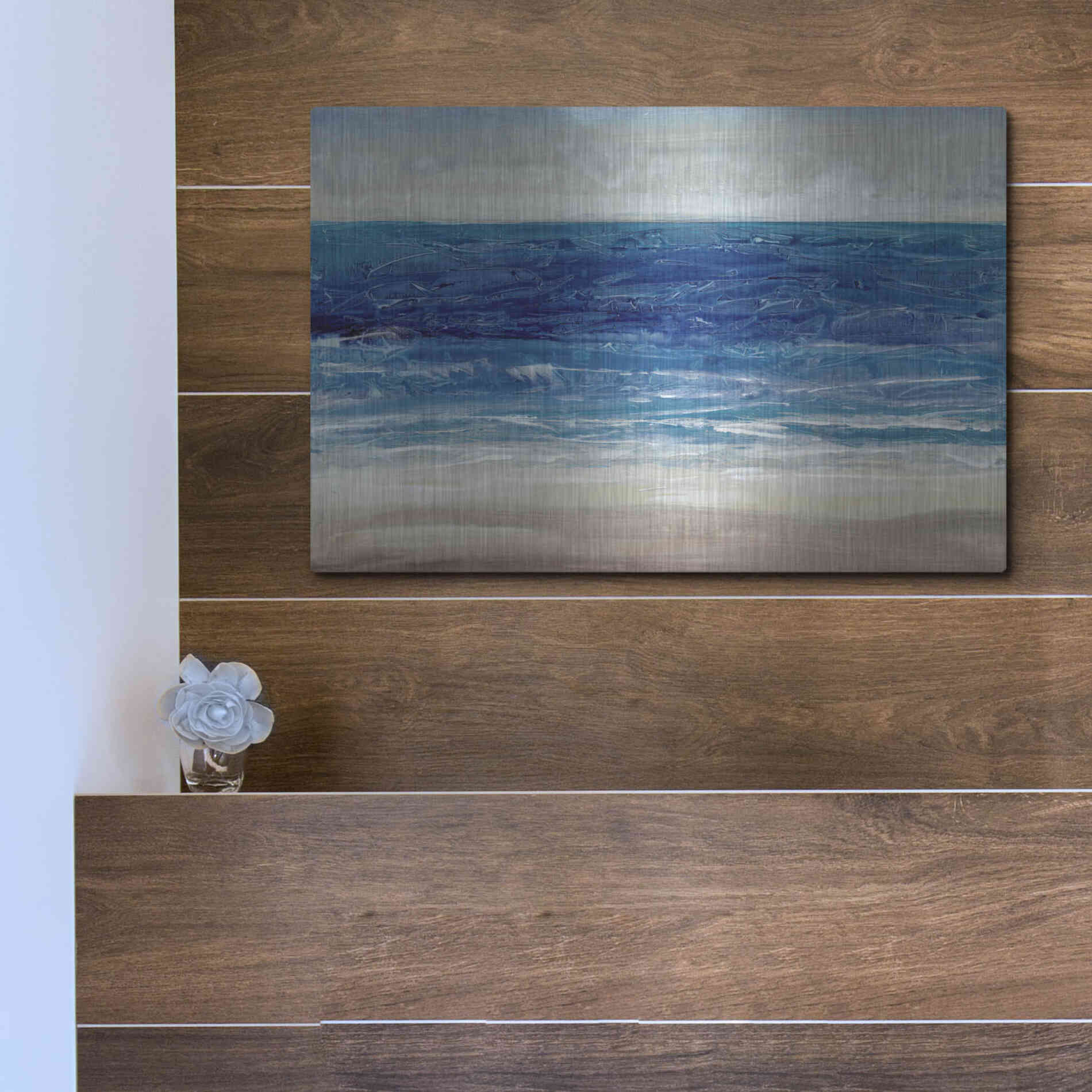 Luxe Metal Art 'Crashing Blue I' by Tim O'Toole, Metal Wall Art,16x12