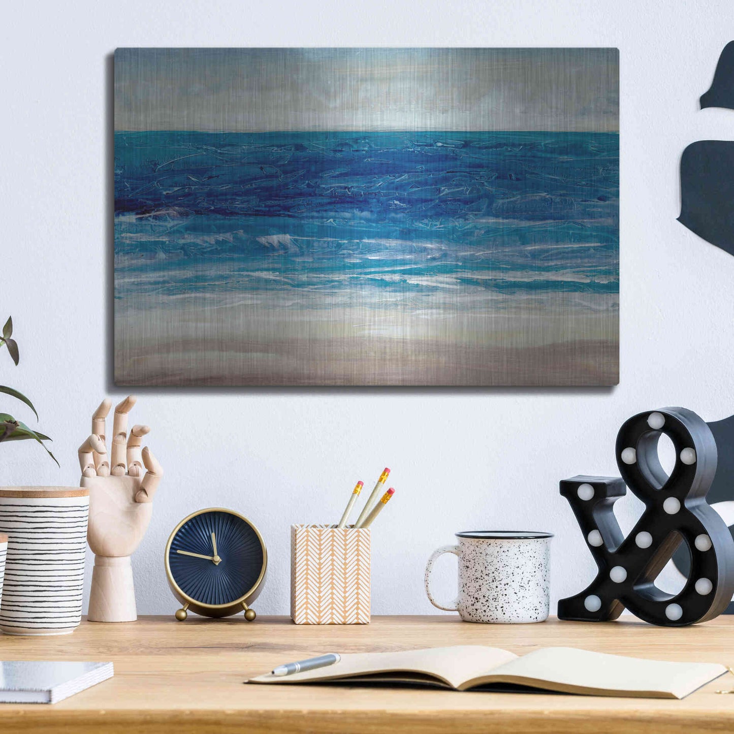 Luxe Metal Art 'Crashing Blue I' by Tim O'Toole, Metal Wall Art,16x12