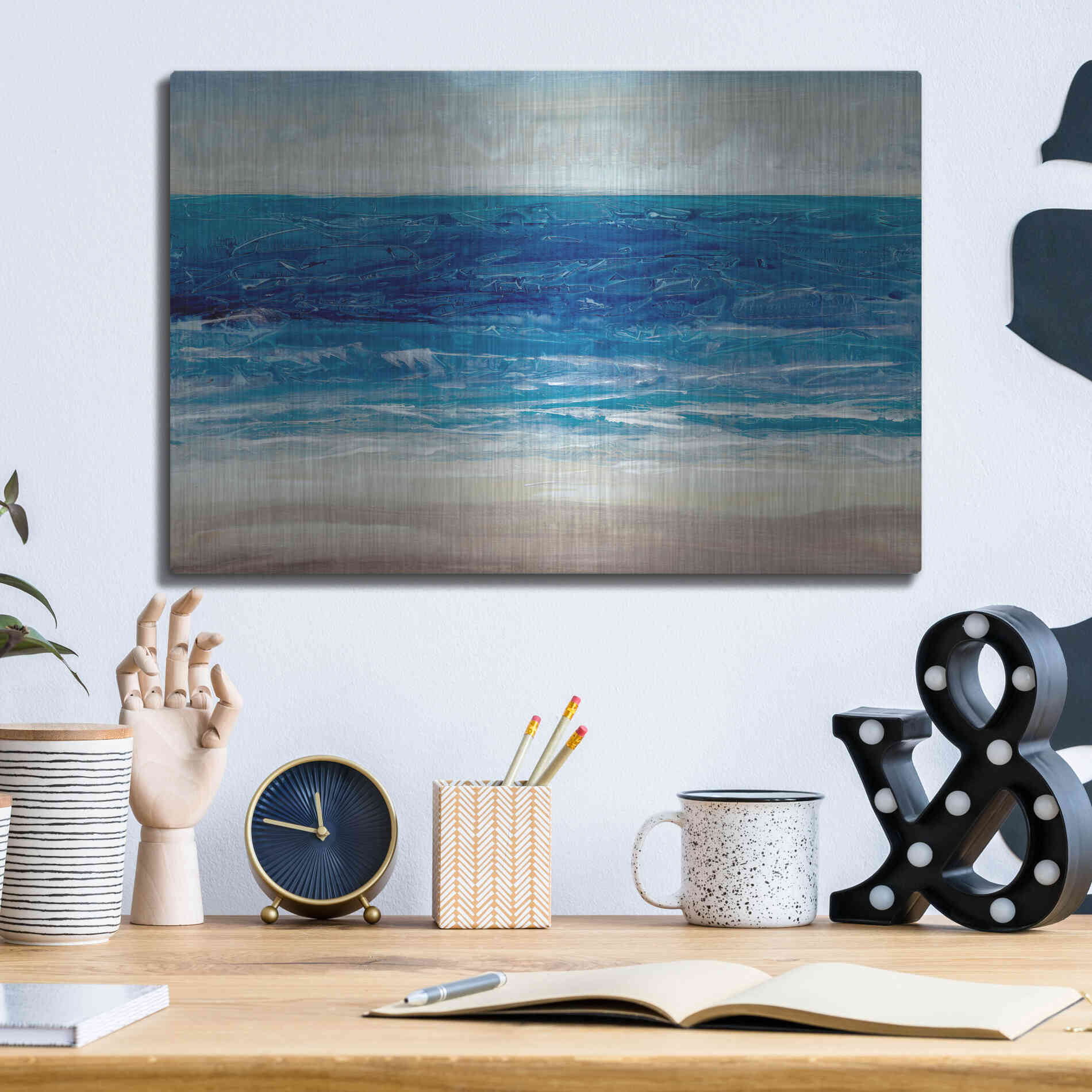 Luxe Metal Art 'Crashing Blue I' by Tim O'Toole, Metal Wall Art,16x12