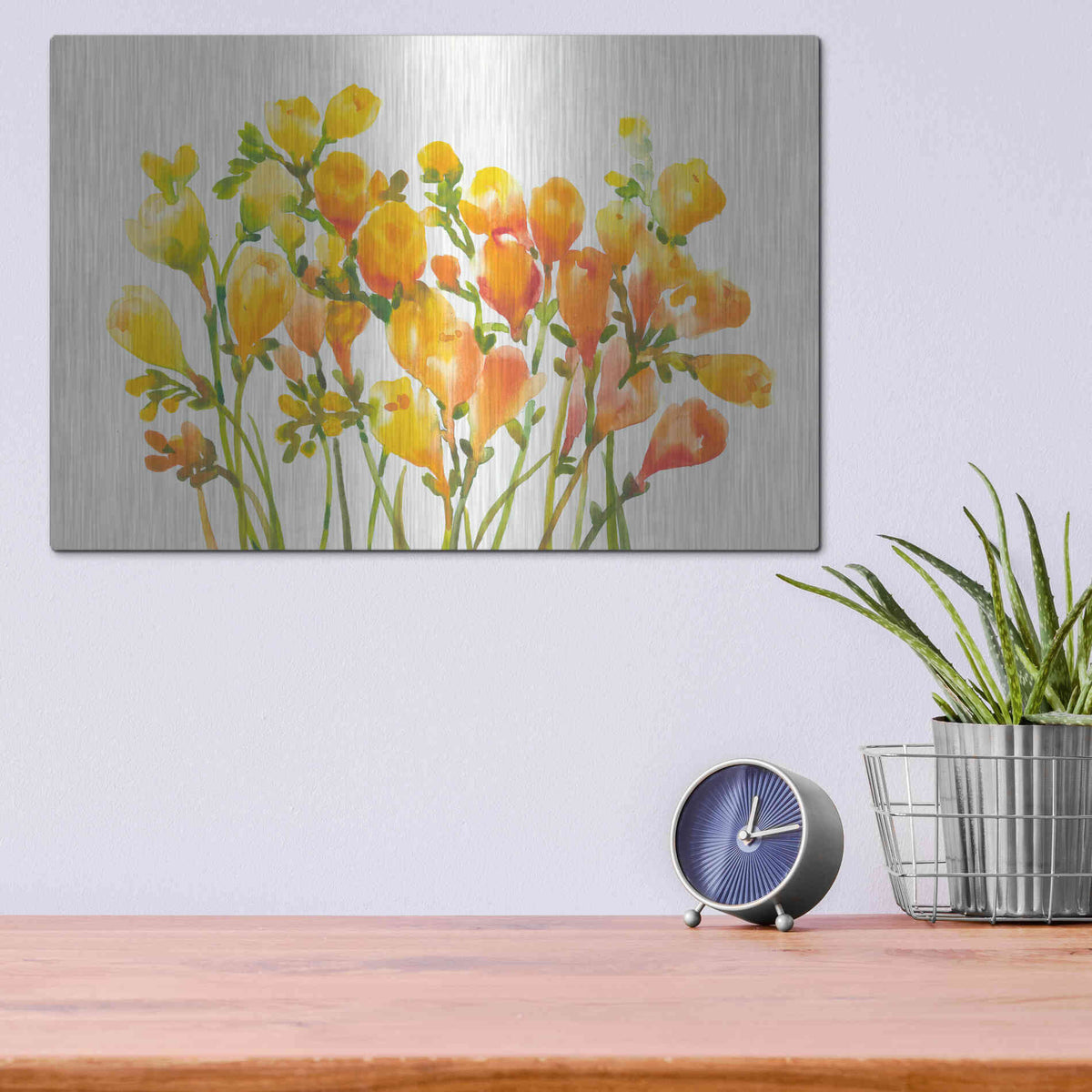 Luxe Metal Art 'Freesia I' by Tim O'Toole, Metal Wall Art,16x12