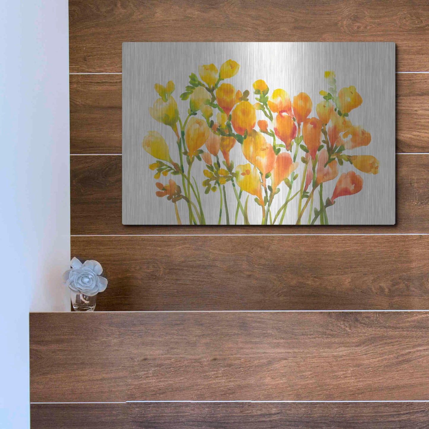 Luxe Metal Art 'Freesia I' by Tim O'Toole, Metal Wall Art,16x12
