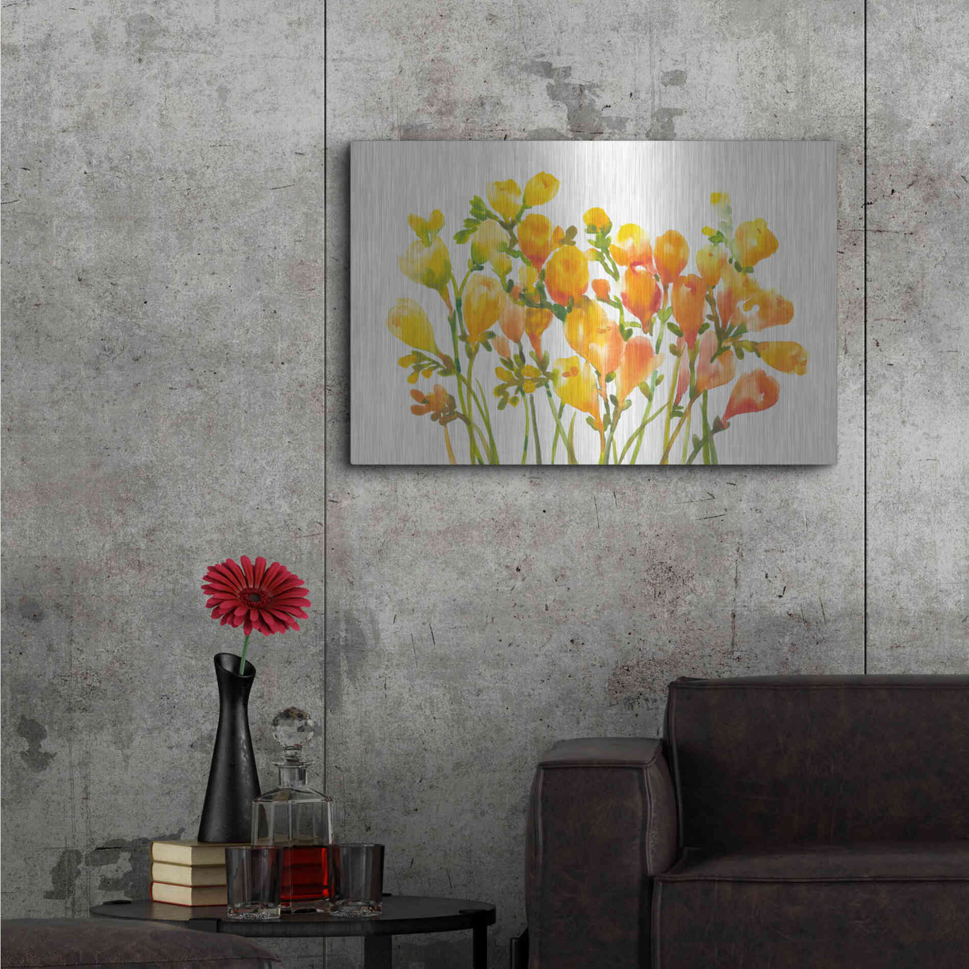 Luxe Metal Art 'Freesia I' by Tim O'Toole, Metal Wall Art,36x24