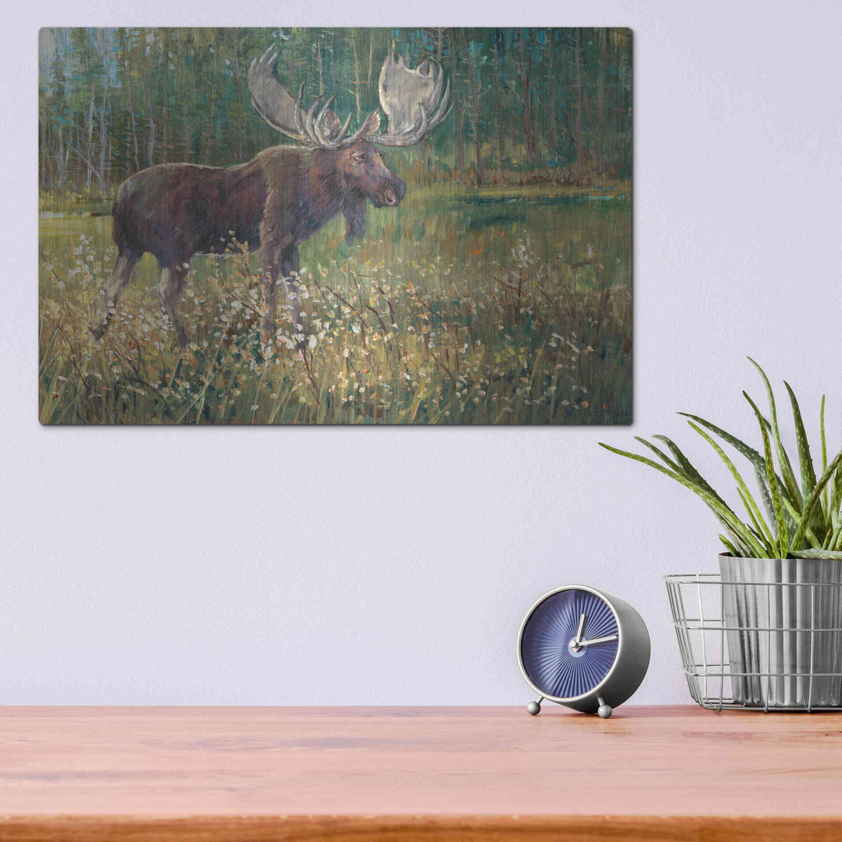 Luxe Metal Art 'Moose in the Field' by Tim O'Toole, Metal Wall Art,16x12