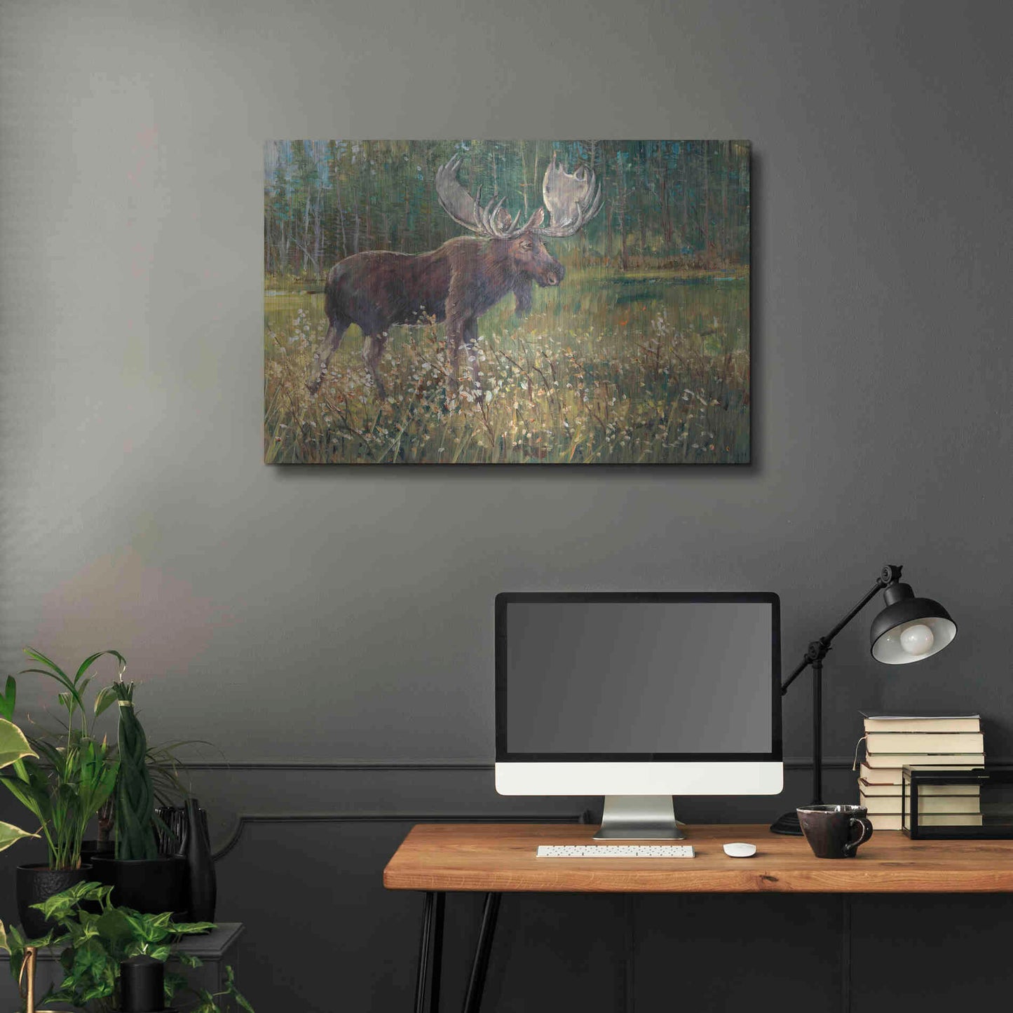 Luxe Metal Art 'Moose in the Field' by Tim O'Toole, Metal Wall Art,36x24