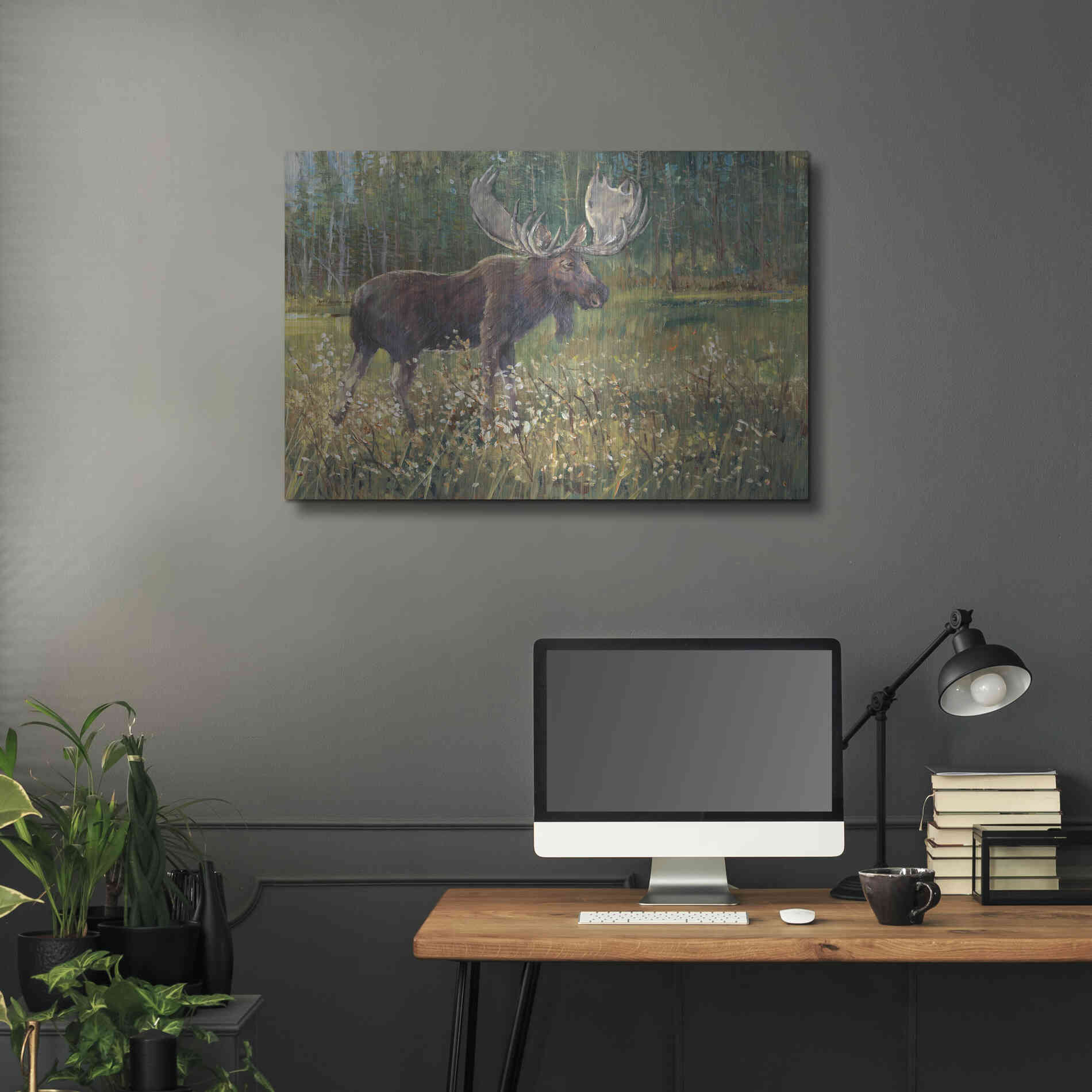 Luxe Metal Art 'Moose in the Field' by Tim O'Toole, Metal Wall Art,36x24