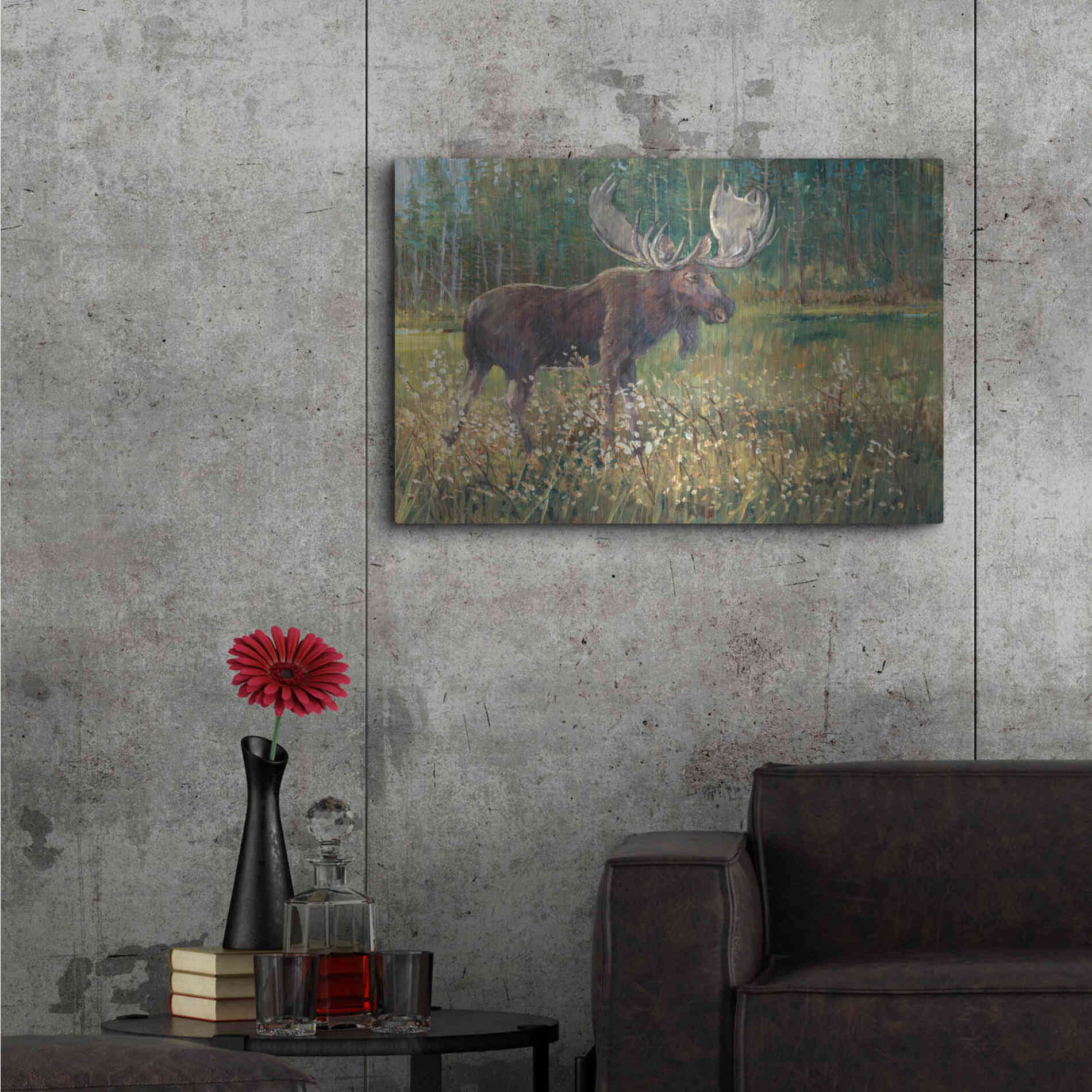 Luxe Metal Art 'Moose in the Field' by Tim O'Toole, Metal Wall Art,36x24