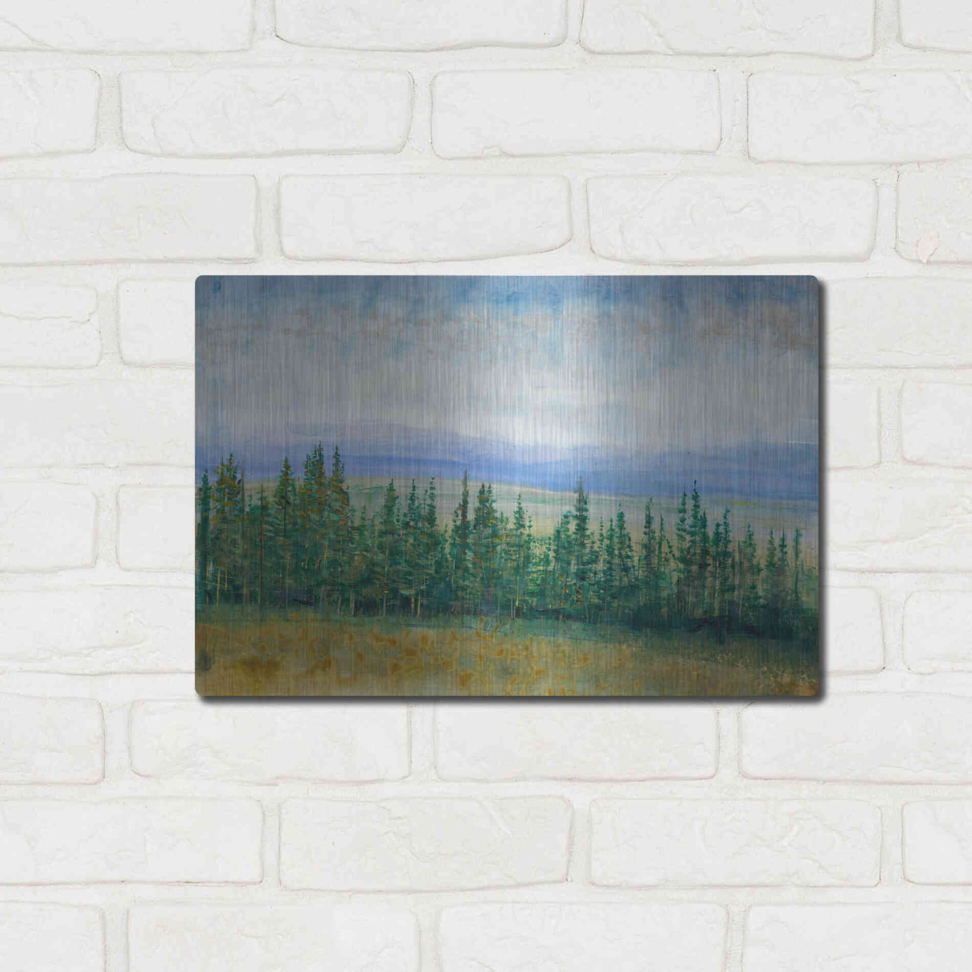 Luxe Metal Art 'Pine Tops I' by Tim O'Toole, Metal Wall Art,16x12