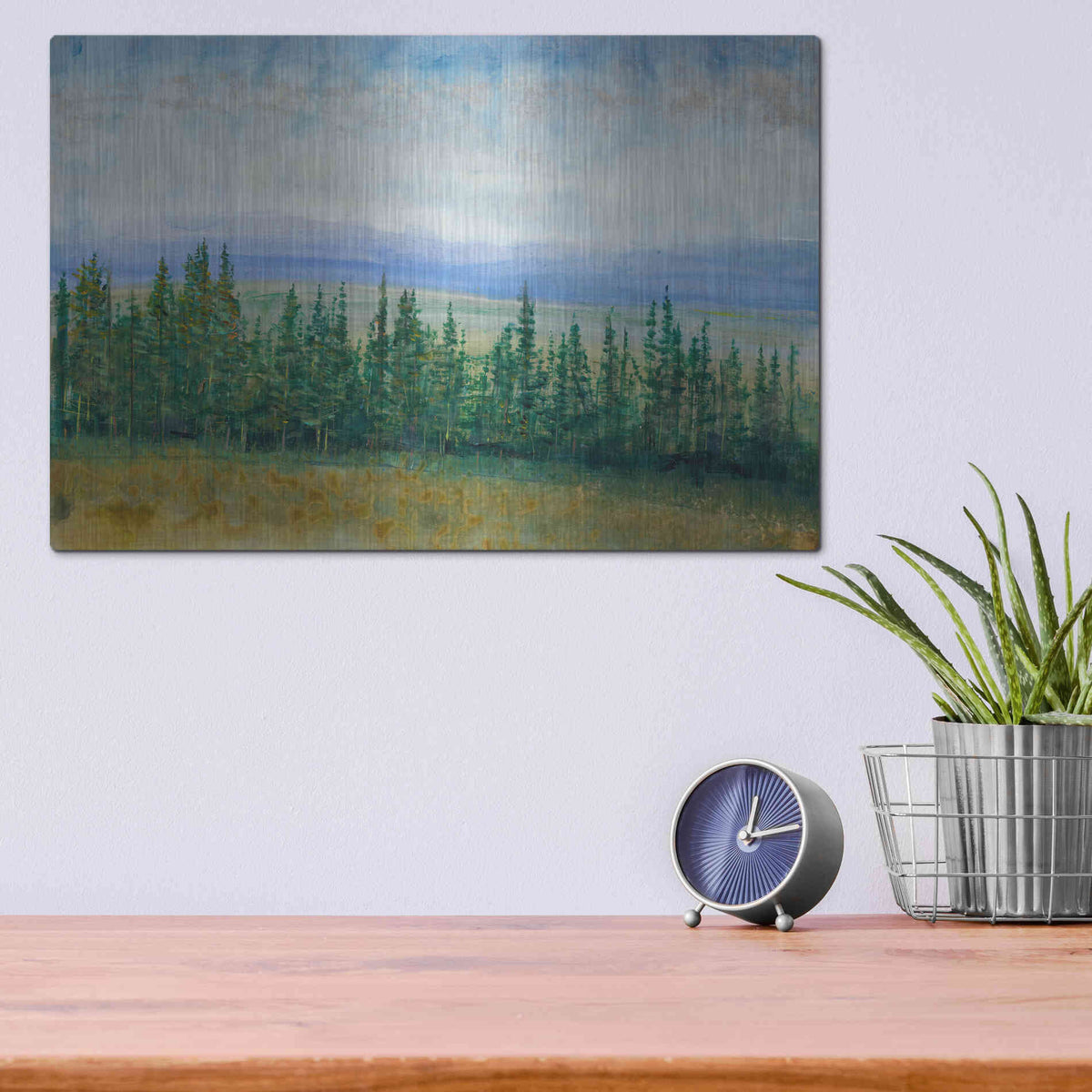 Luxe Metal Art 'Pine Tops I' by Tim O'Toole, Metal Wall Art,16x12