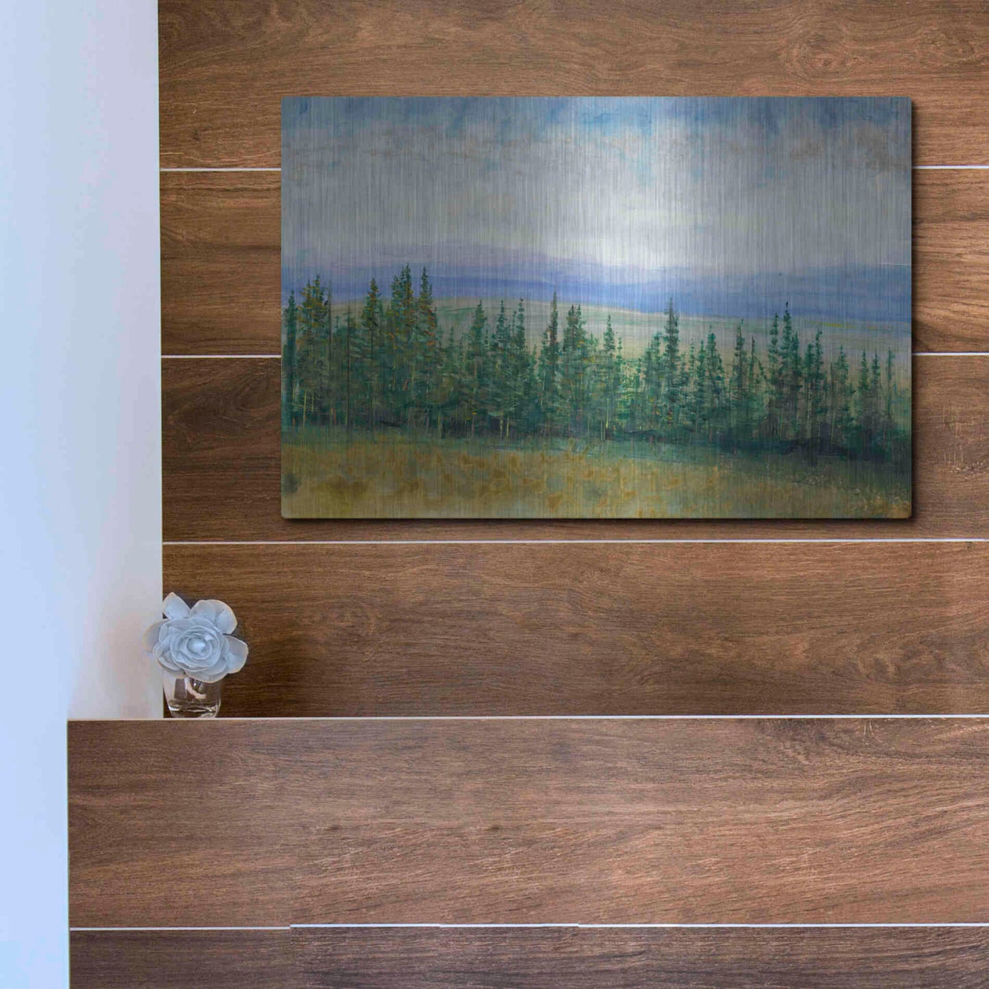 Luxe Metal Art 'Pine Tops I' by Tim O'Toole, Metal Wall Art,16x12