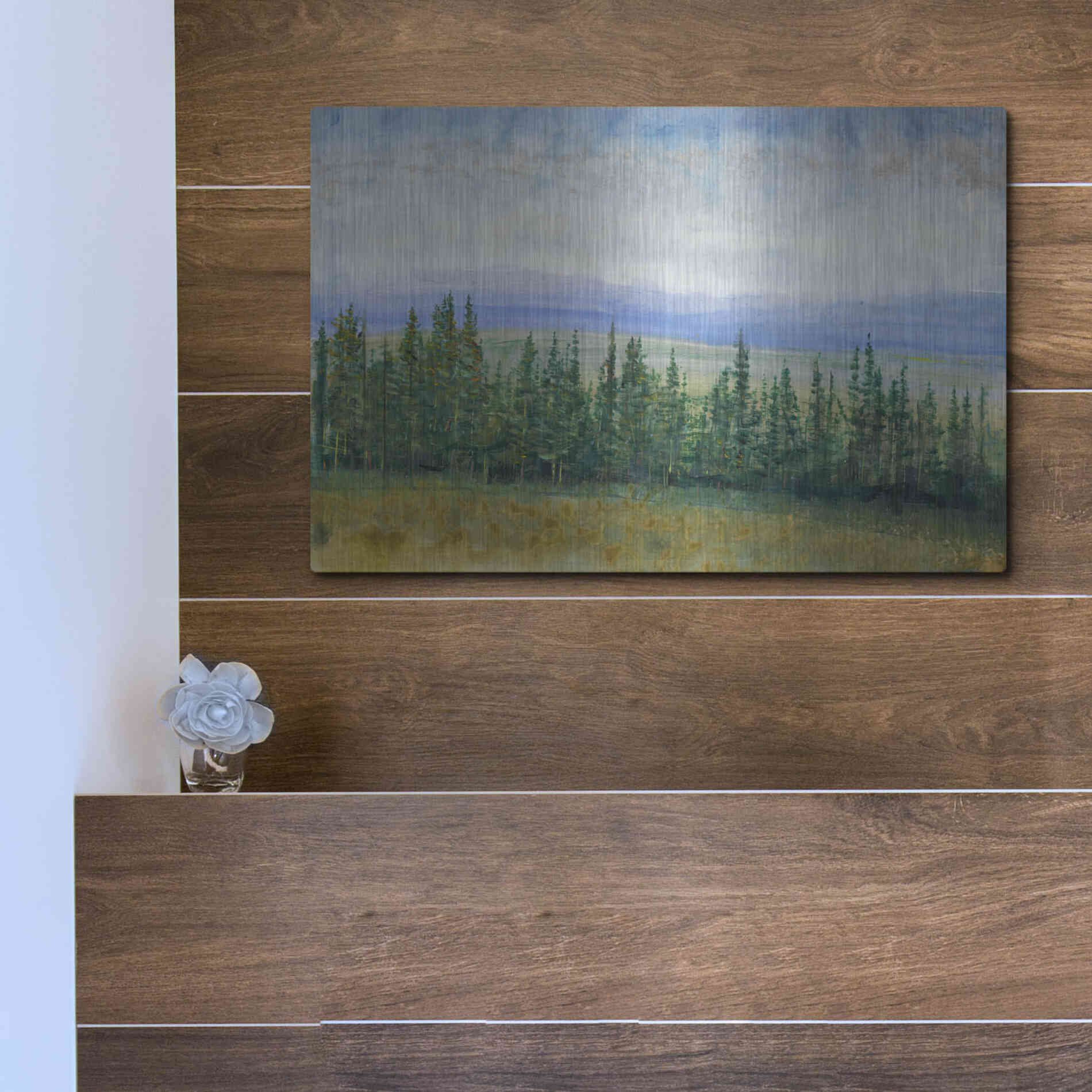 Luxe Metal Art 'Pine Tops I' by Tim O'Toole, Metal Wall Art,16x12