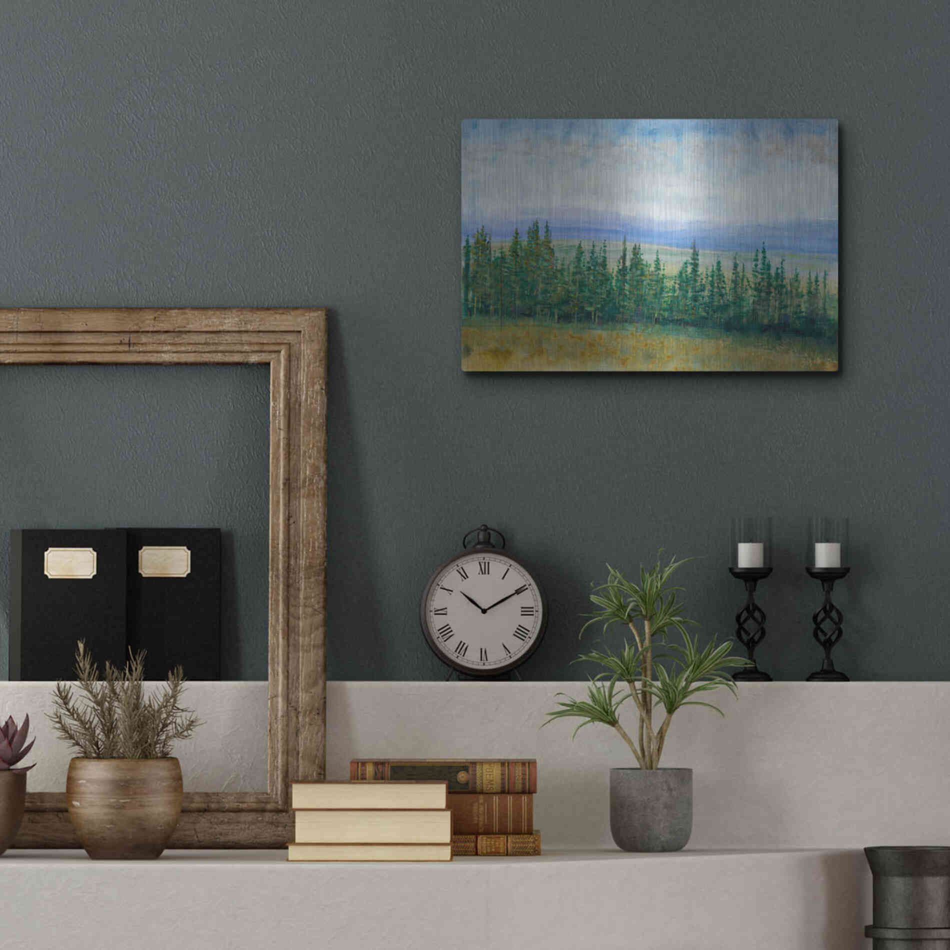 Luxe Metal Art 'Pine Tops I' by Tim O'Toole, Metal Wall Art,16x12