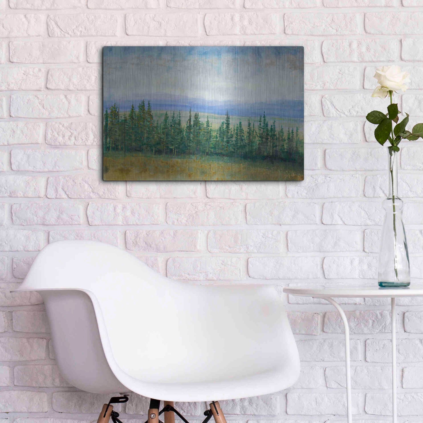 Luxe Metal Art 'Pine Tops I' by Tim O'Toole, Metal Wall Art,24x16