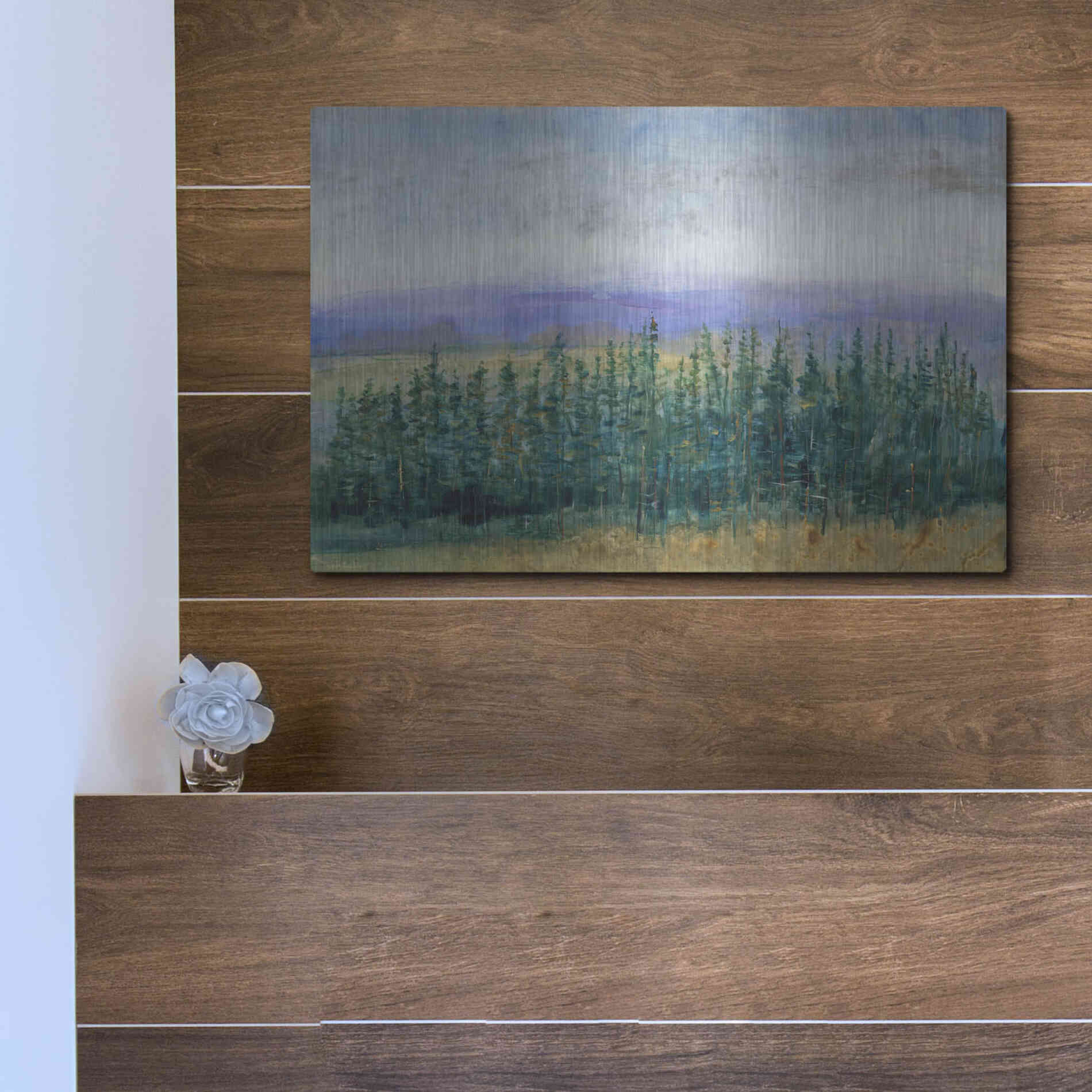 Luxe Metal Art 'Pine Tops II' by Tim O'Toole, Metal Wall Art,16x12