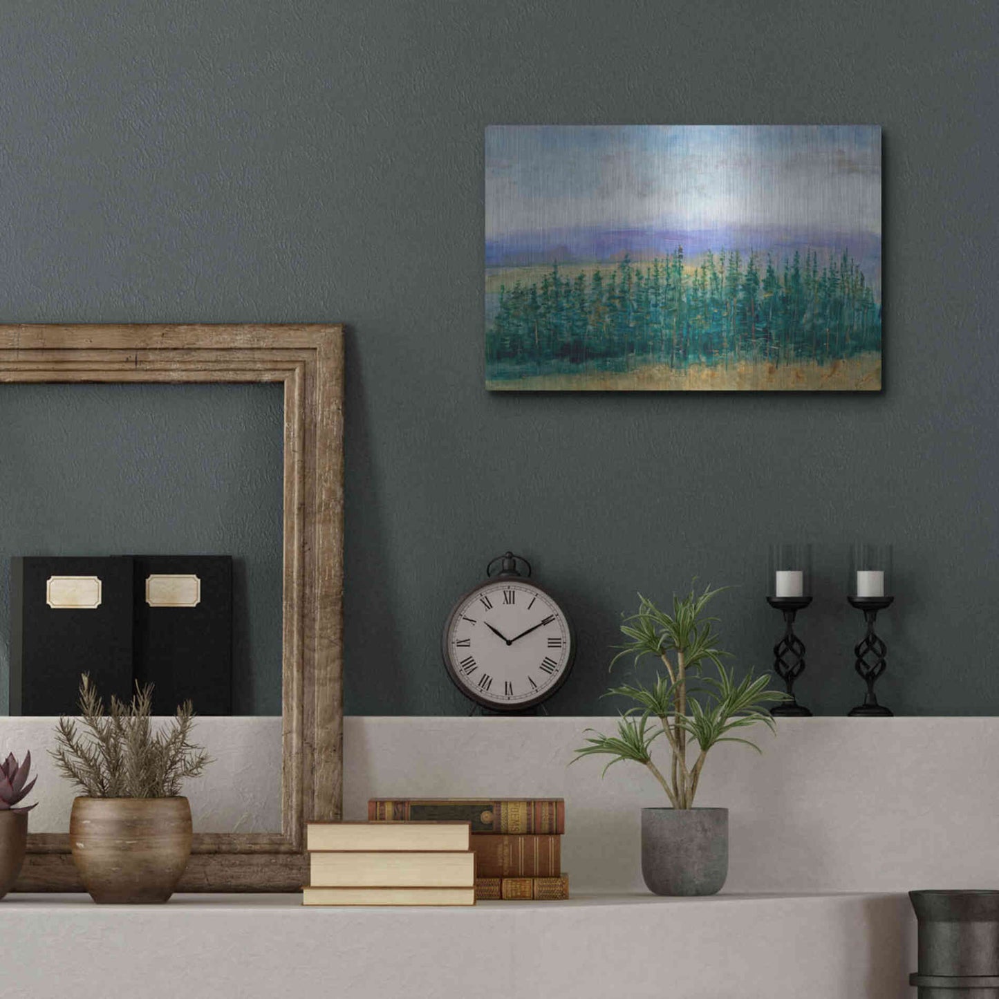 Luxe Metal Art 'Pine Tops II' by Tim O'Toole, Metal Wall Art,16x12