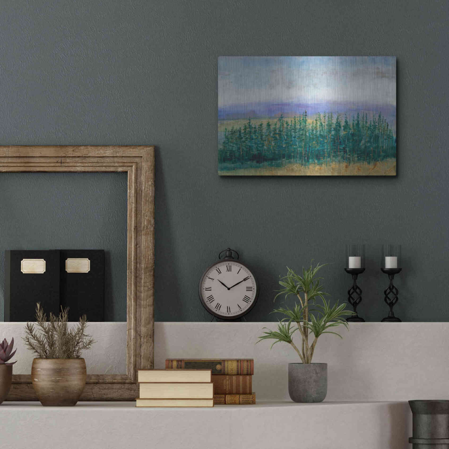 Luxe Metal Art 'Pine Tops II' by Tim O'Toole, Metal Wall Art,16x12