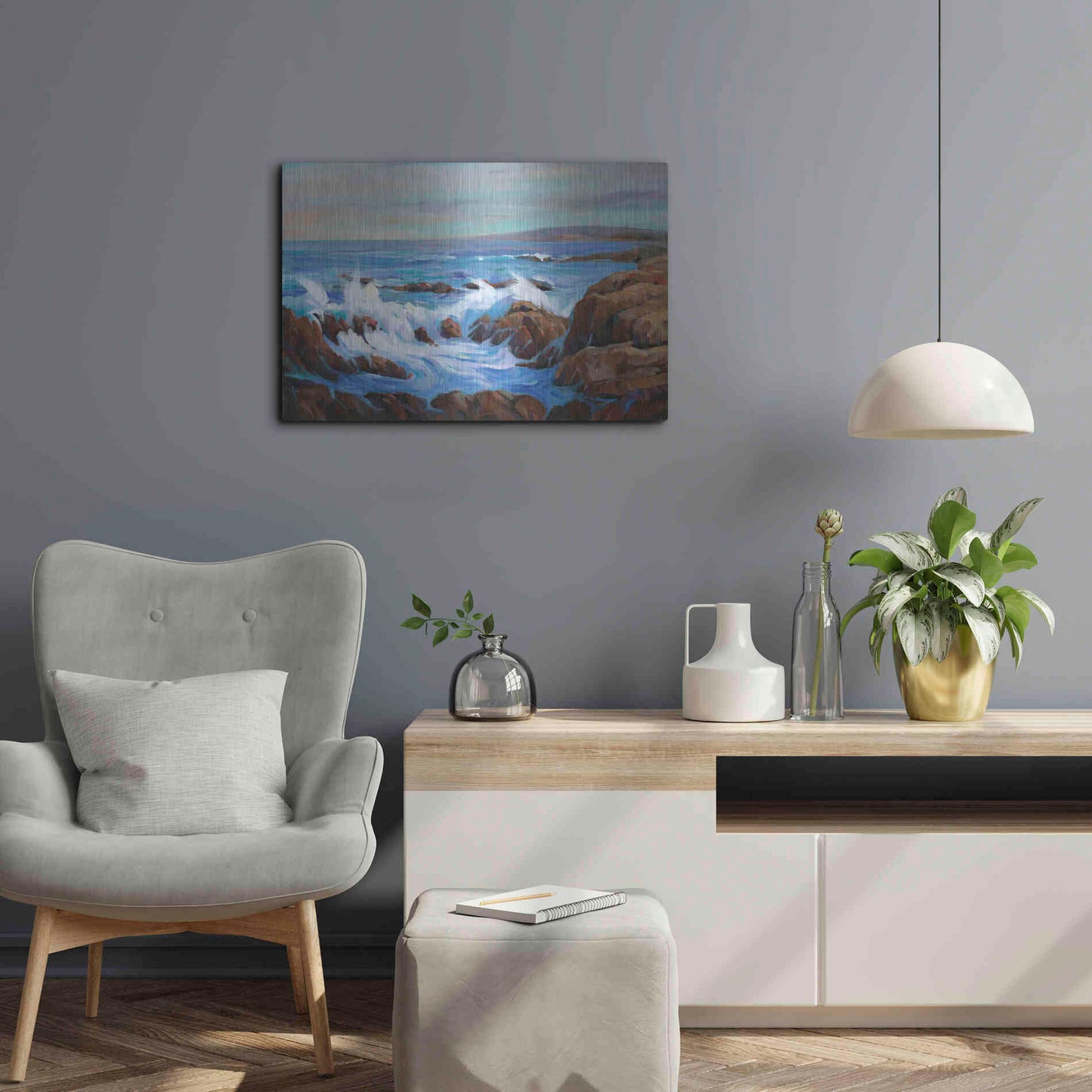 Luxe Metal Art 'Seascape Faraway I' by Tim O'Toole, Metal Wall Art,24x16