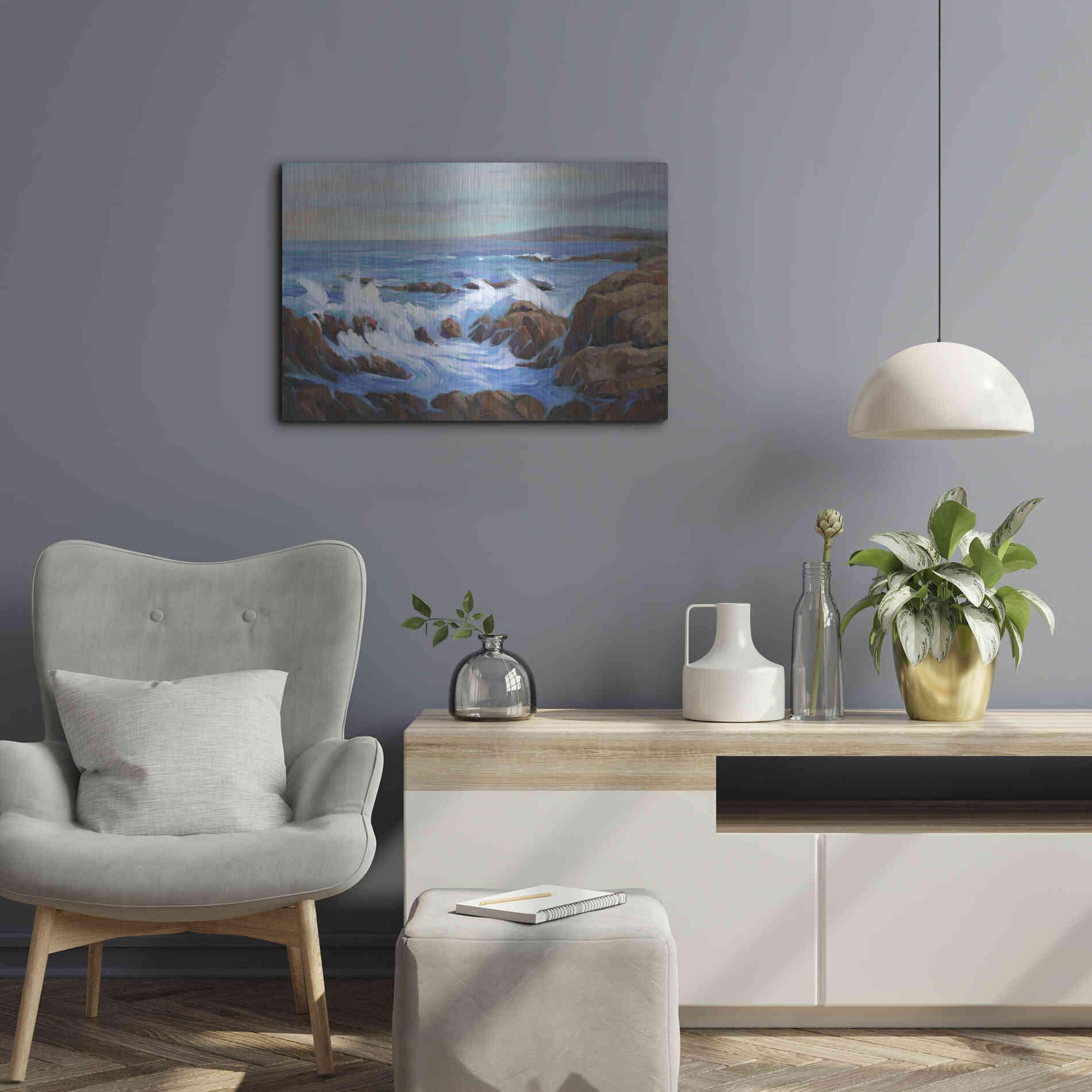 Luxe Metal Art 'Seascape Faraway I' by Tim O'Toole, Metal Wall Art,24x16