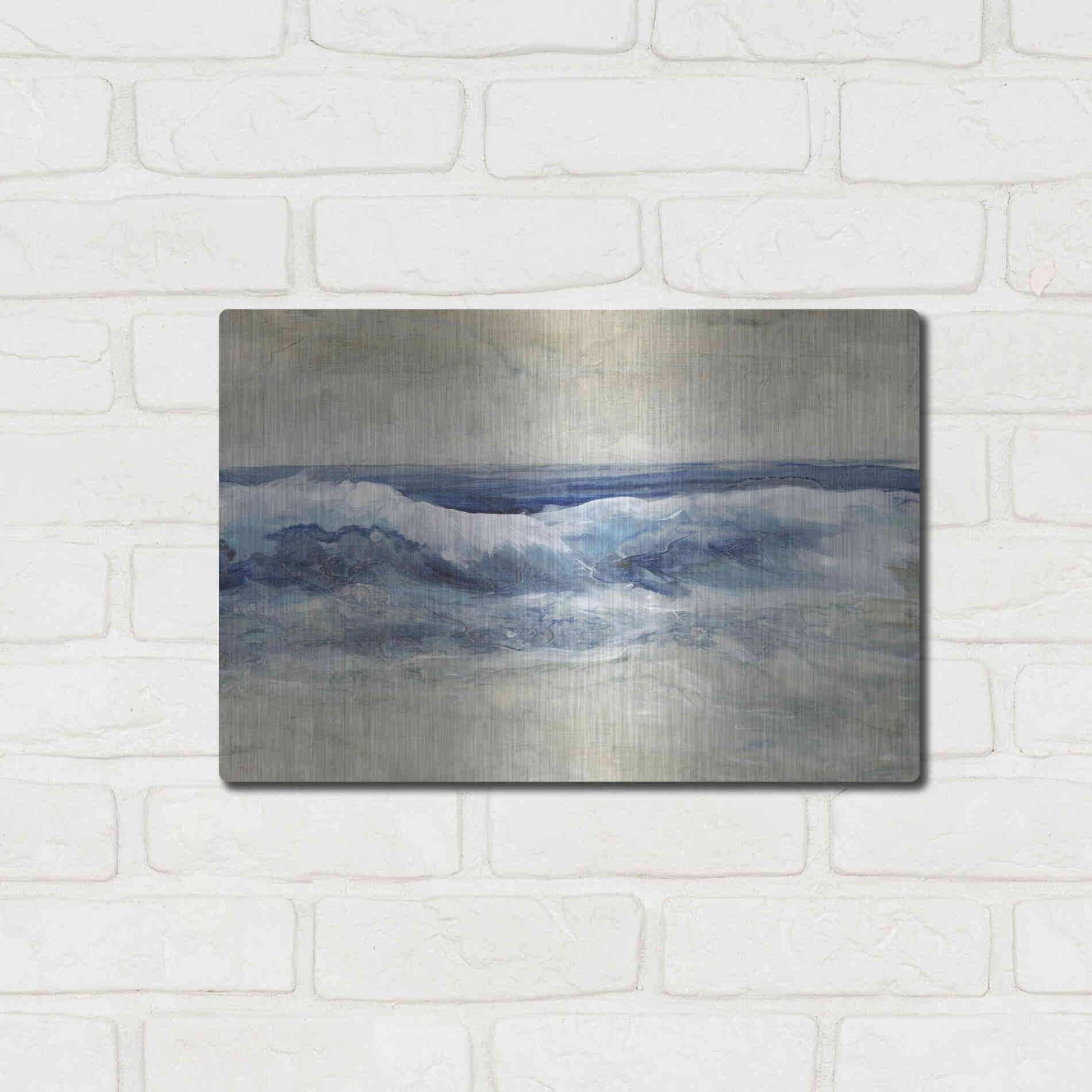 Luxe Metal Art 'Breaking Shore Waves I' by Tim O'Toole, Metal Wall Art,16x12
