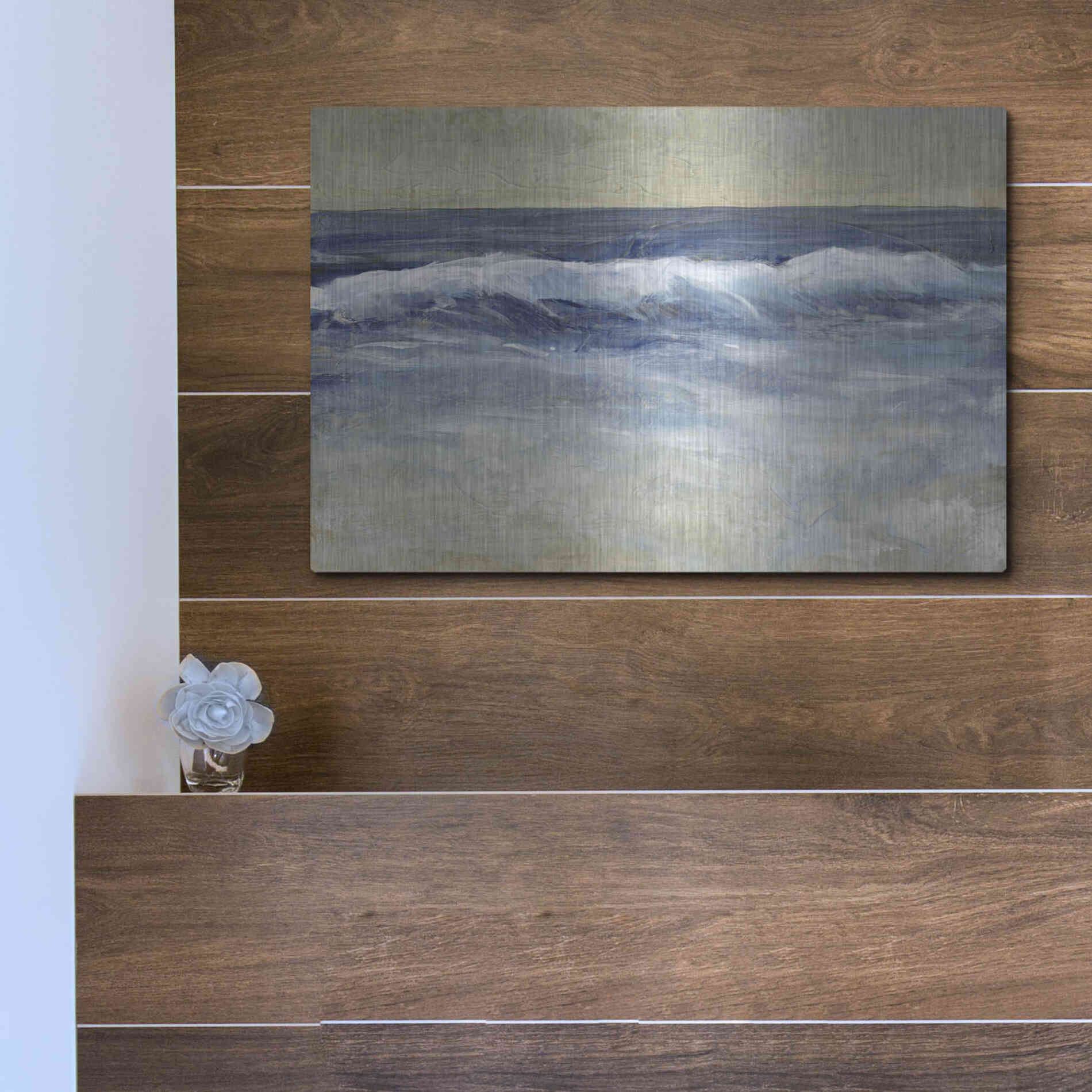 Luxe Metal Art 'Breaking Shore Waves II' by Tim O'Toole, Metal Wall Art,16x12