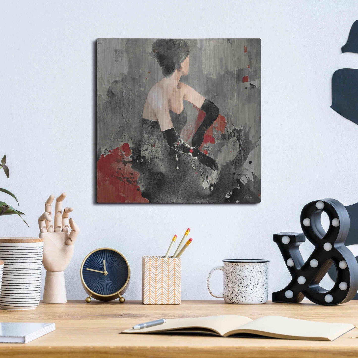 Luxe Metal Art 'Beautiful Gaze I Neutral' by Albena Hristova, Metal Wall Art,12x12
