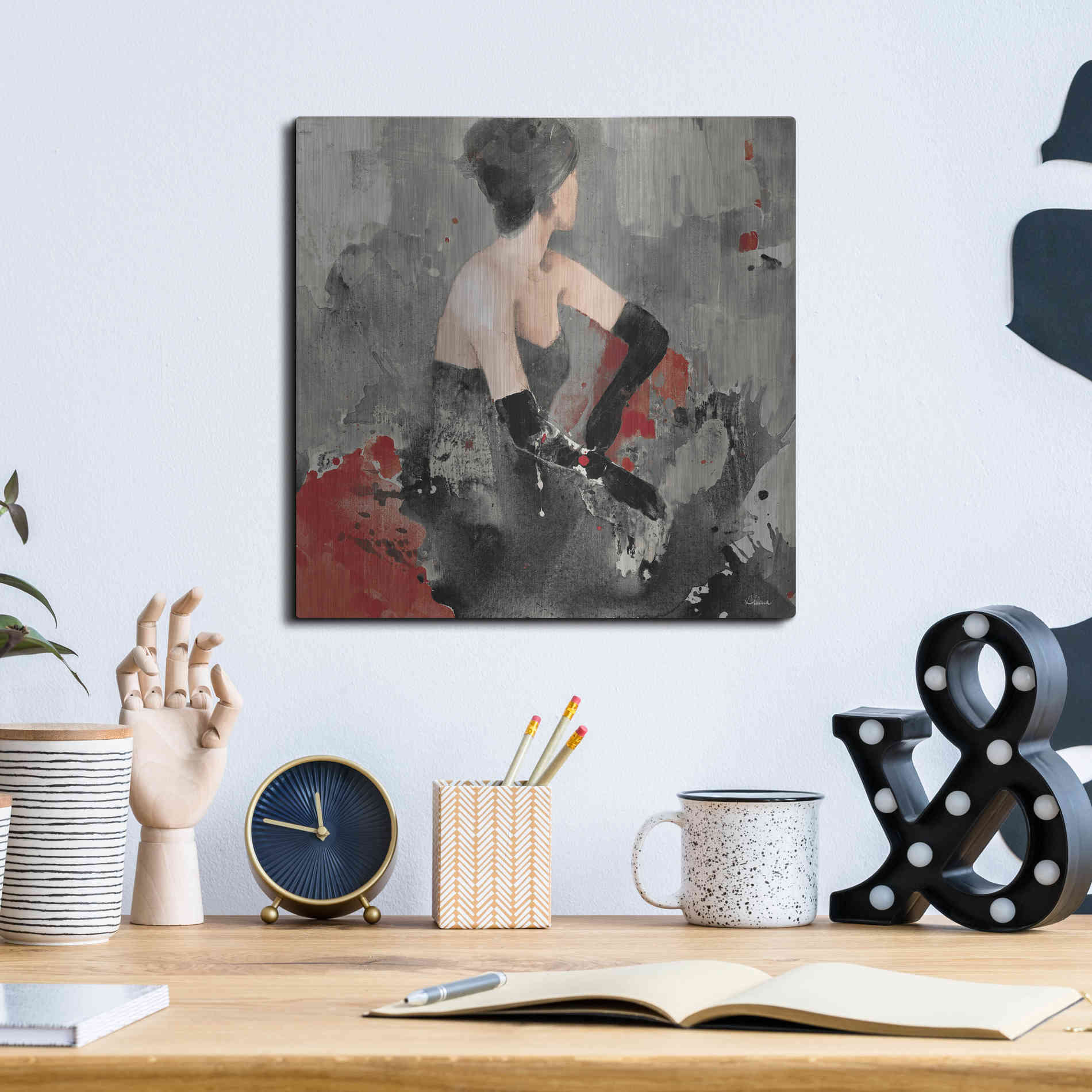 Luxe Metal Art 'Beautiful Gaze I Neutral' by Albena Hristova, Metal Wall Art,12x12