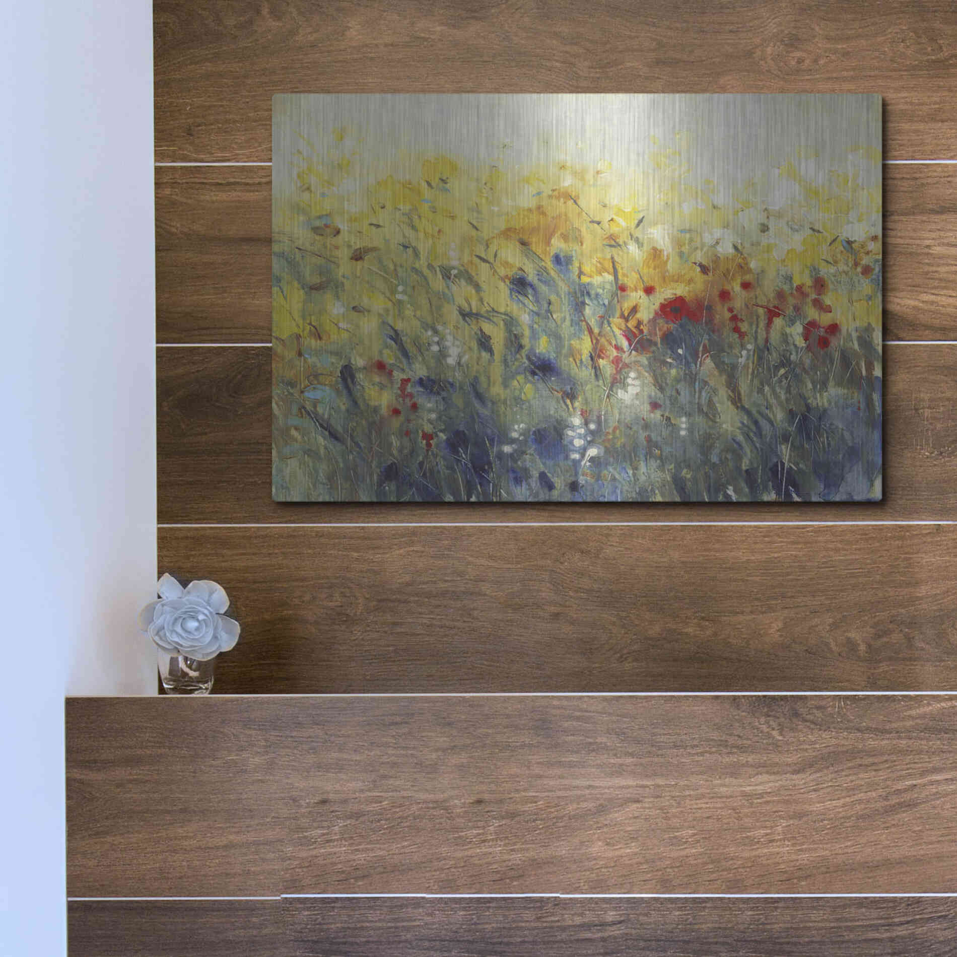 Luxe Metal Art 'Flowers Sway I' by Tim O'Toole, Metal Wall Art,16x12