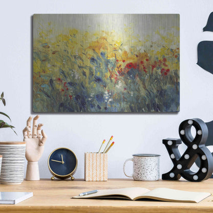Luxe Metal Art 'Flowers Sway I' by Tim O'Toole, Metal Wall Art,16x12