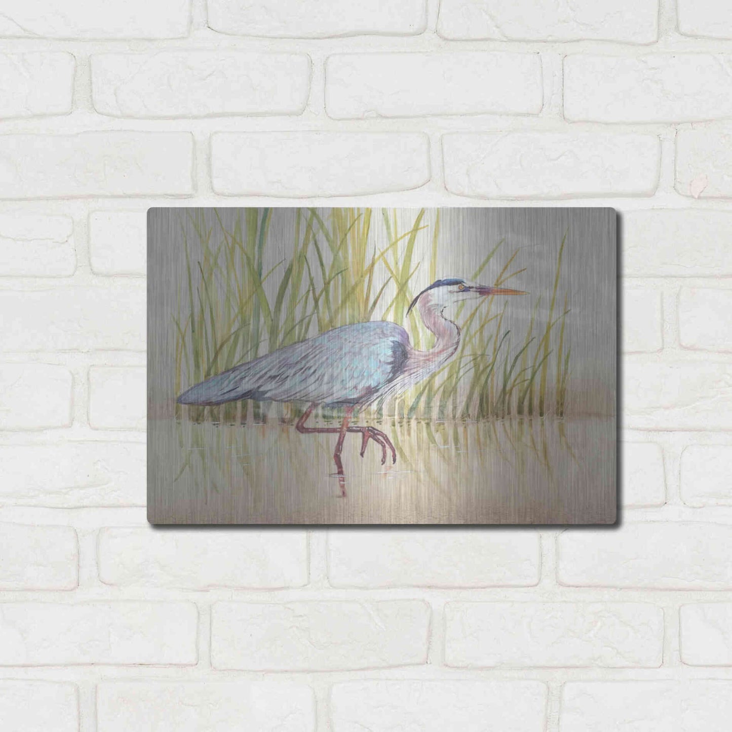 Luxe Metal Art 'Heron & Reeds I' by Tim O'Toole, Metal Wall Art,16x12