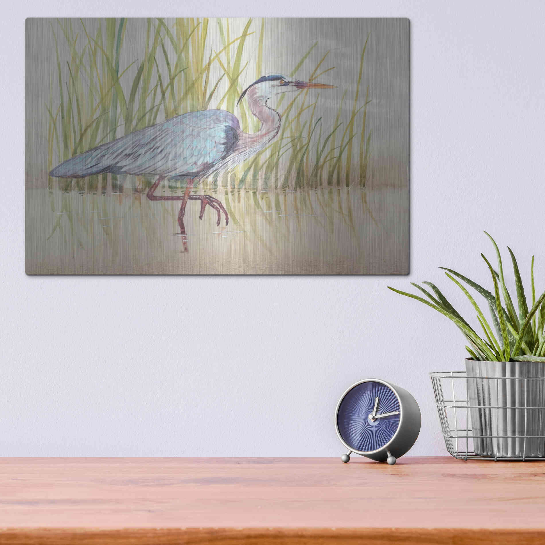 Luxe Metal Art 'Heron & Reeds I' by Tim O'Toole, Metal Wall Art,16x12