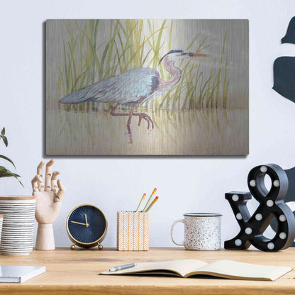 Luxe Metal Art 'Heron & Reeds I' by Tim O'Toole, Metal Wall Art,16x12