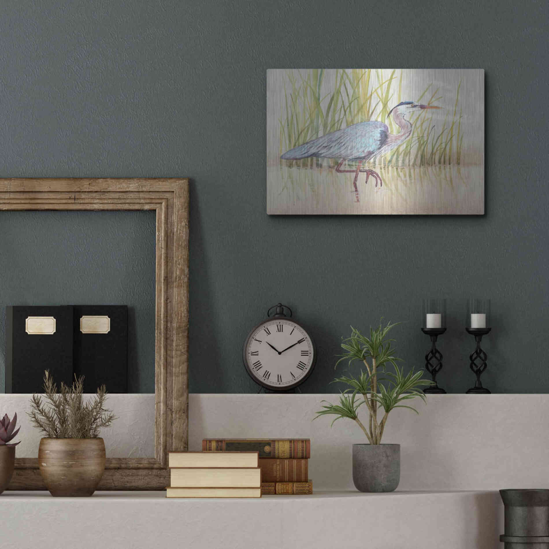 Luxe Metal Art 'Heron & Reeds I' by Tim O'Toole, Metal Wall Art,16x12
