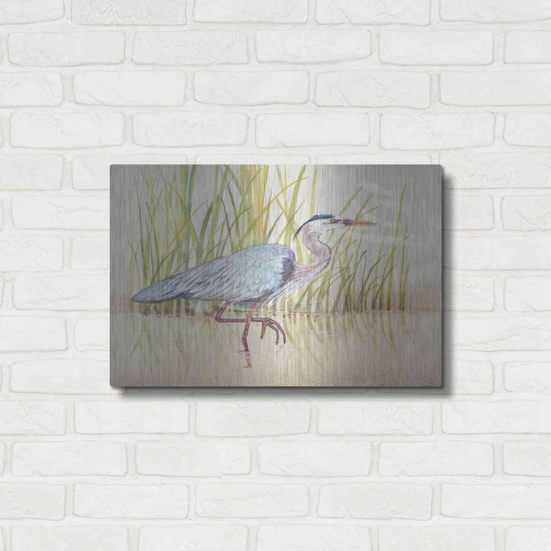 Luxe Metal Art 'Heron & Reeds I' by Tim O'Toole, Metal Wall Art,24x16