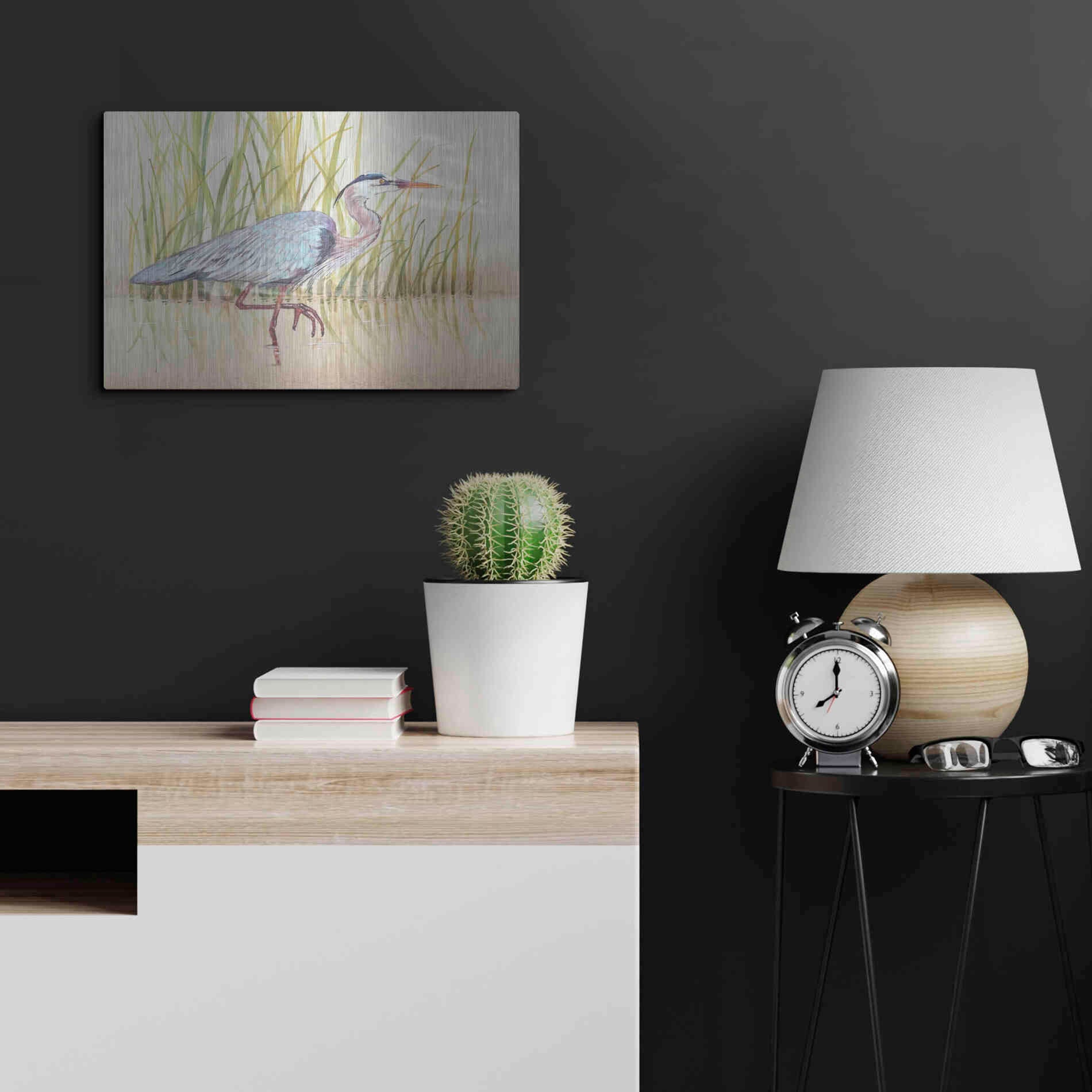 Luxe Metal Art 'Heron & Reeds I' by Tim O'Toole, Metal Wall Art,24x16