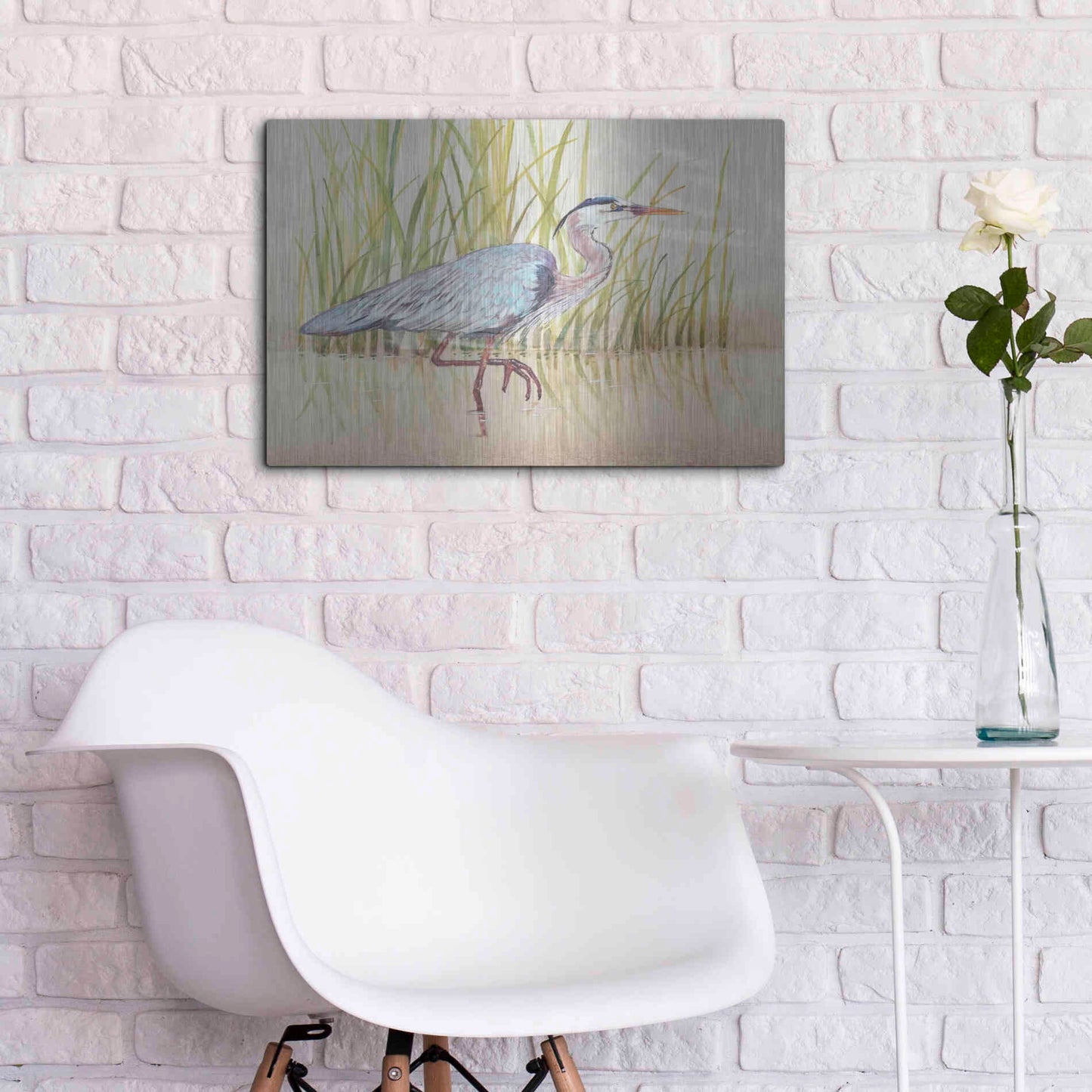 Luxe Metal Art 'Heron & Reeds I' by Tim O'Toole, Metal Wall Art,24x16