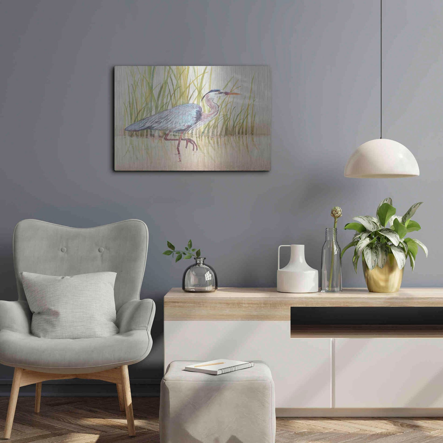 Luxe Metal Art 'Heron & Reeds I' by Tim O'Toole, Metal Wall Art,24x16