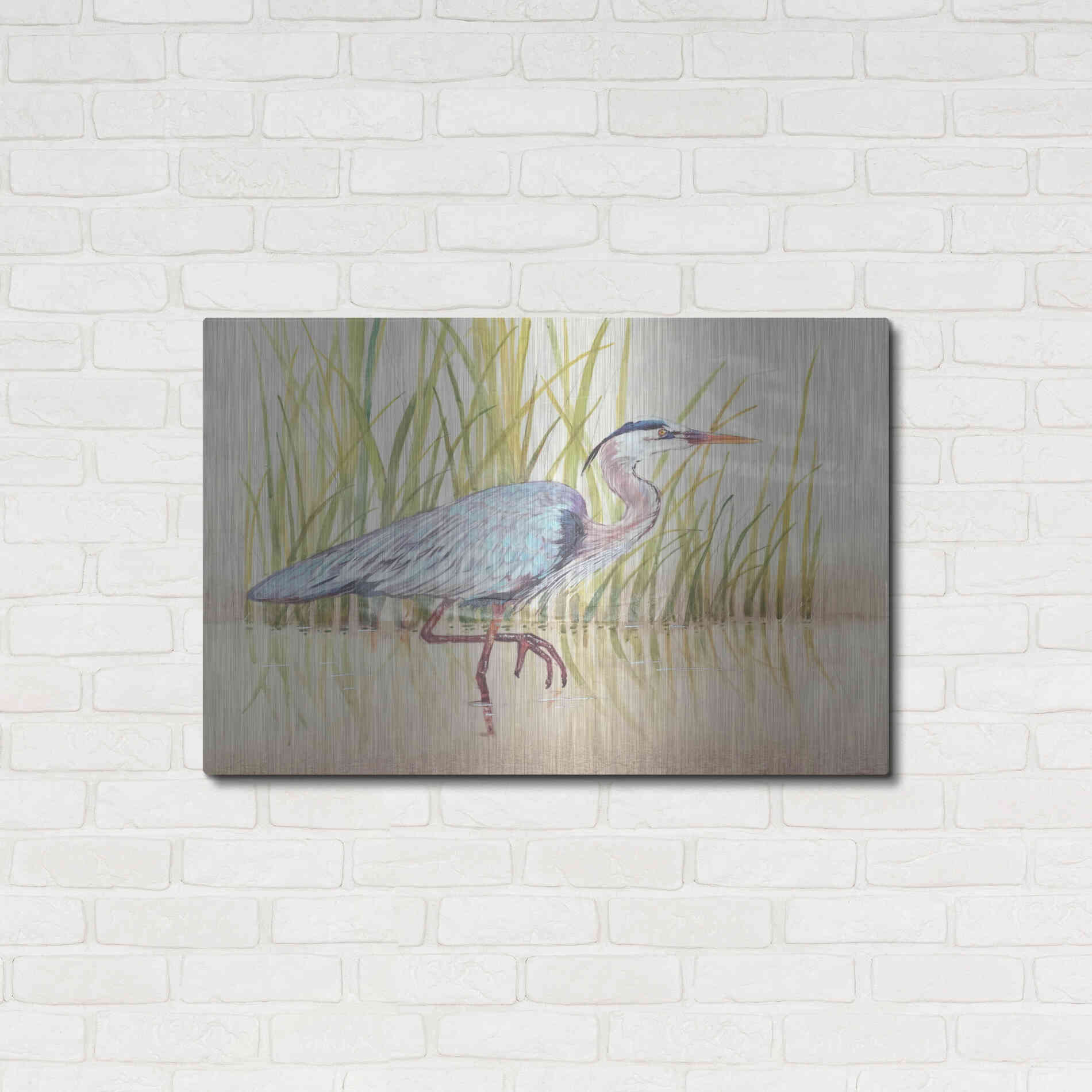 Luxe Metal Art 'Heron & Reeds I' by Tim O'Toole, Metal Wall Art,36x24