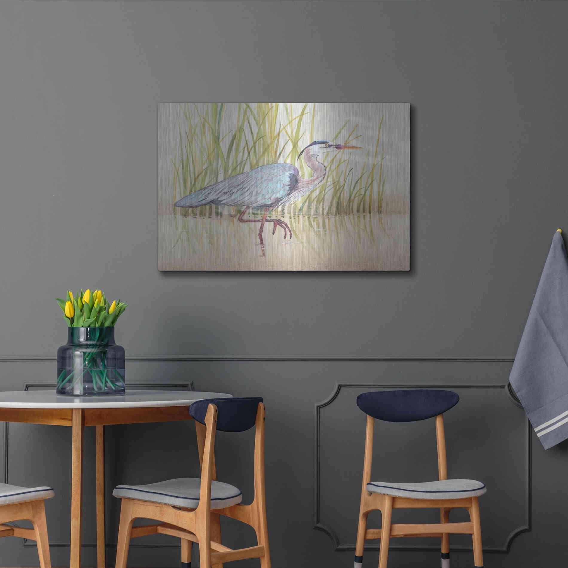 Luxe Metal Art 'Heron & Reeds I' by Tim O'Toole, Metal Wall Art,36x24