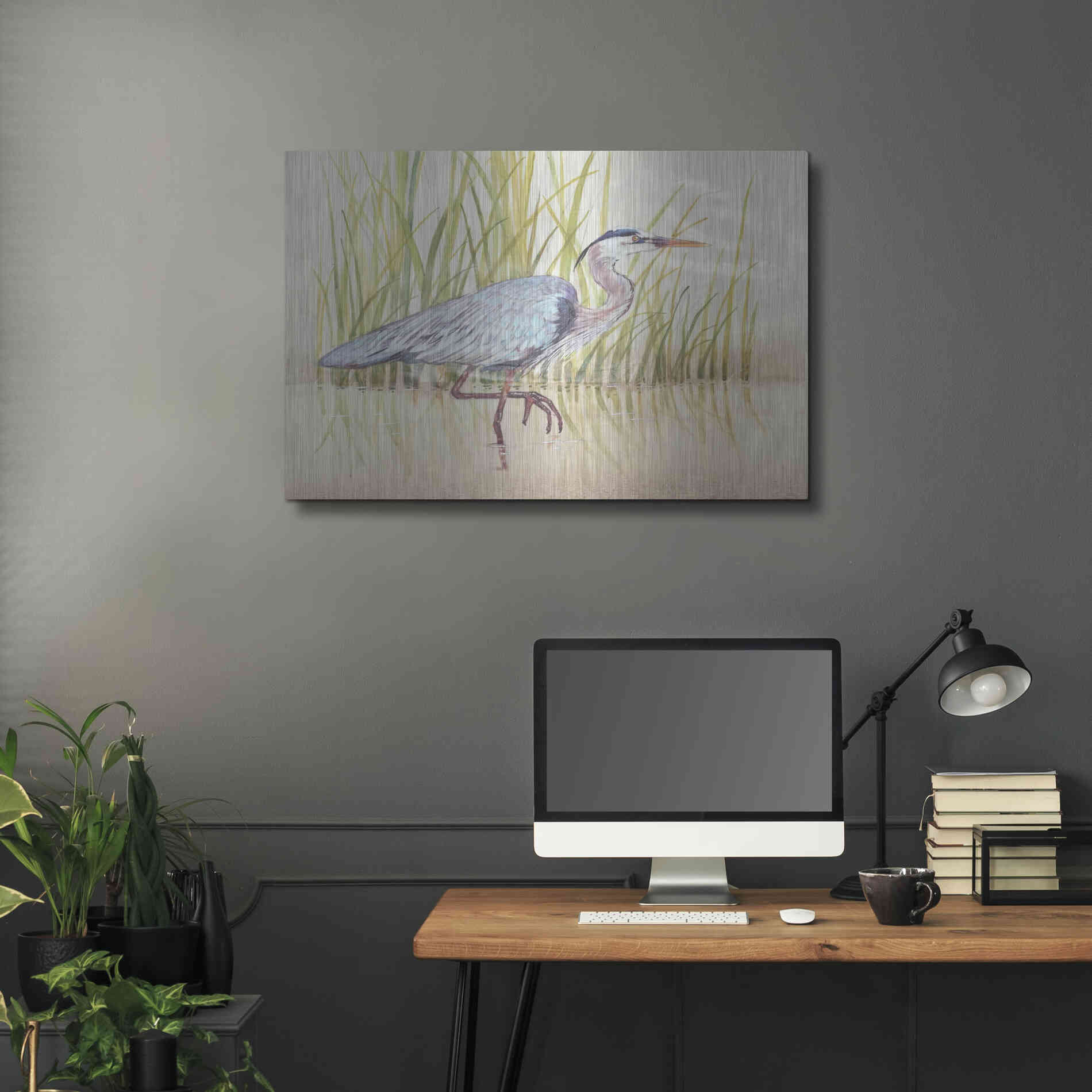 Luxe Metal Art 'Heron & Reeds I' by Tim O'Toole, Metal Wall Art,36x24