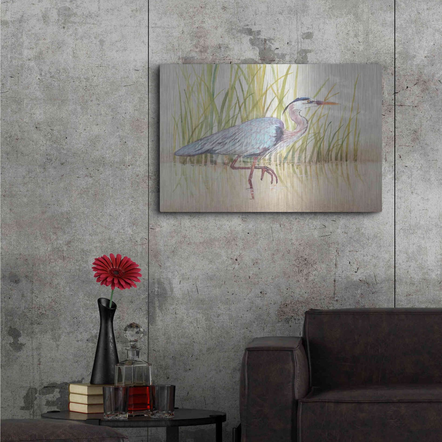 Luxe Metal Art 'Heron & Reeds I' by Tim O'Toole, Metal Wall Art,36x24