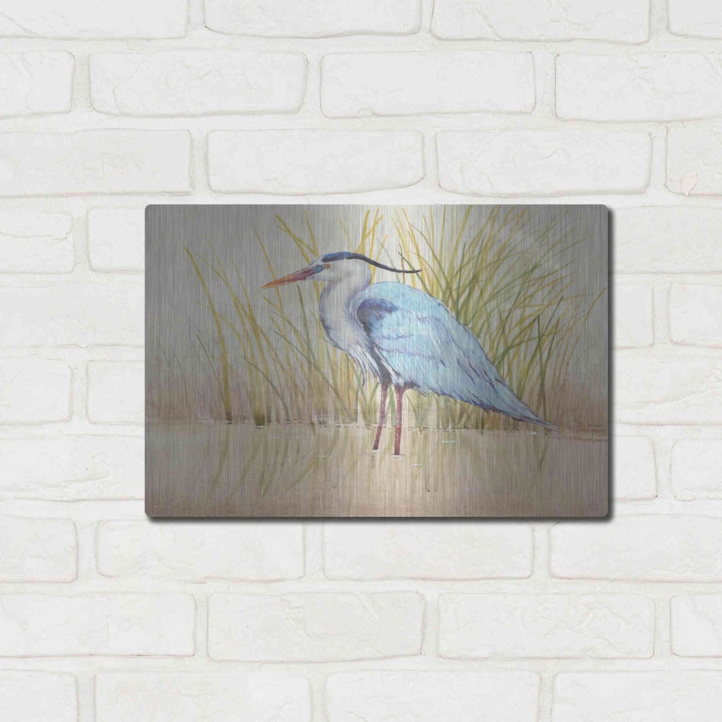 Luxe Metal Art 'Heron & Reeds II' by Tim O'Toole, Metal Wall Art,16x12