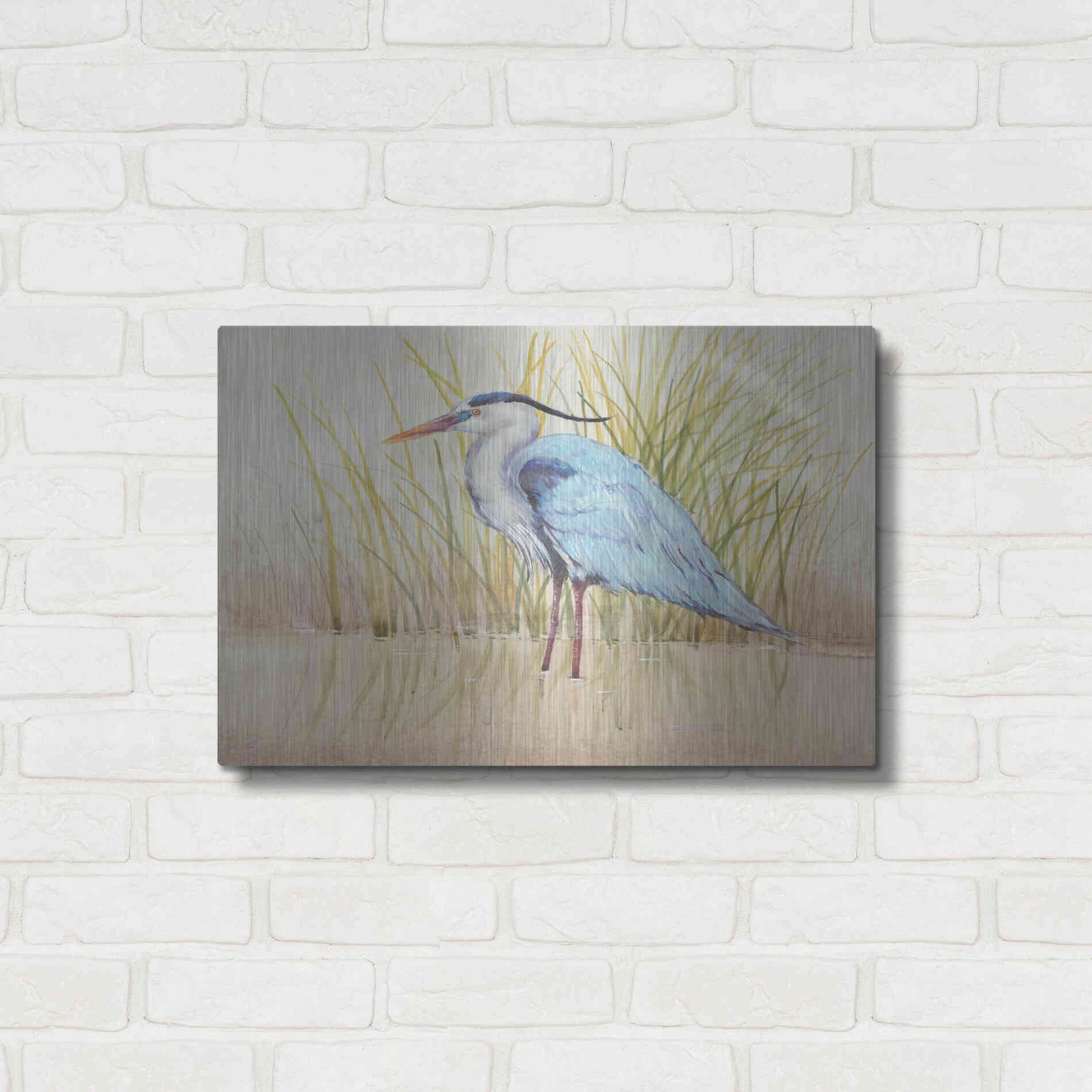 Luxe Metal Art 'Heron & Reeds II' by Tim O'Toole, Metal Wall Art,24x16
