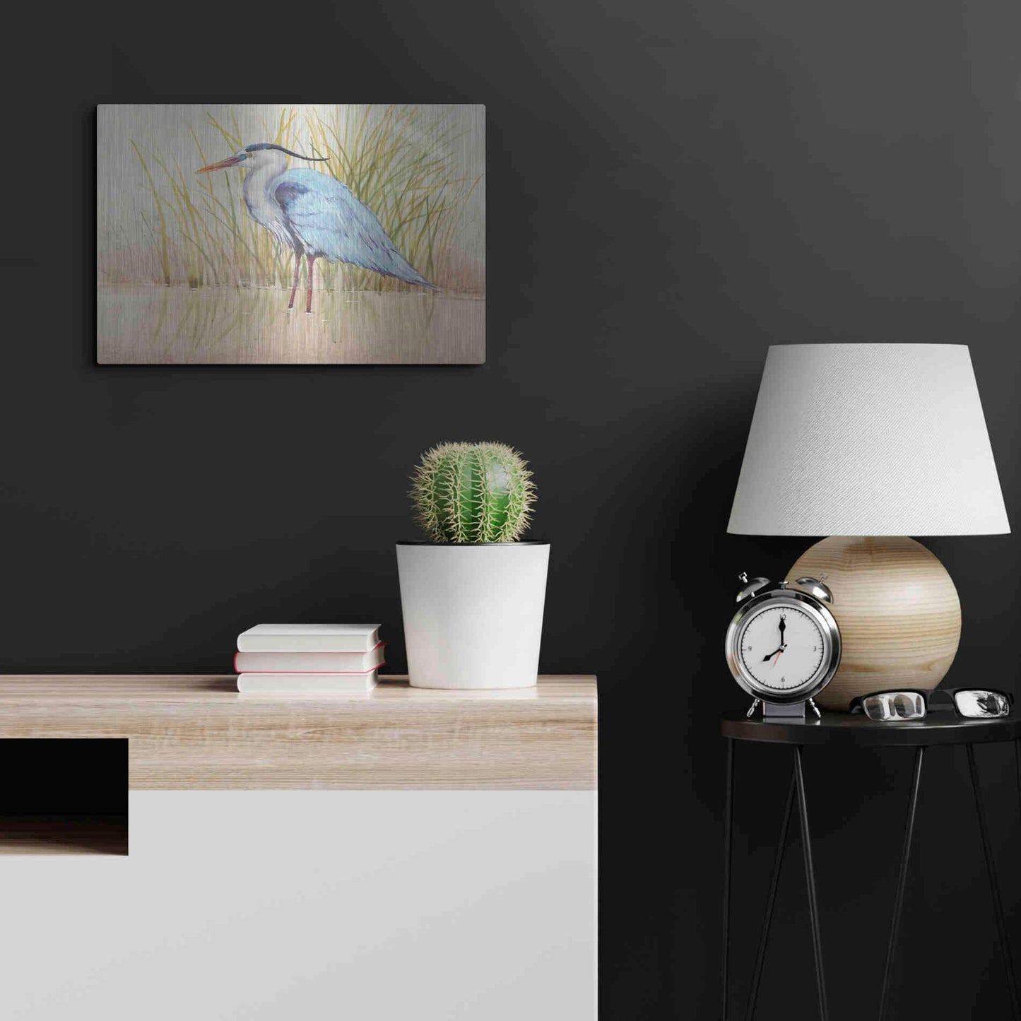 Luxe Metal Art 'Heron & Reeds II' by Tim O'Toole, Metal Wall Art,24x16