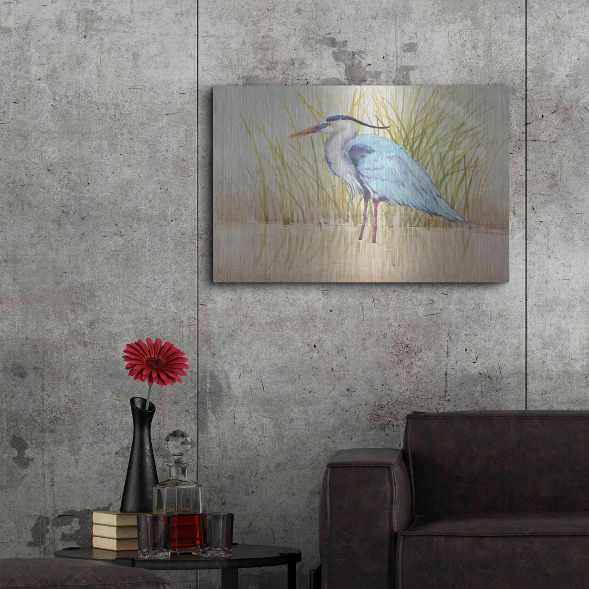 Luxe Metal Art 'Heron & Reeds II' by Tim O'Toole, Metal Wall Art,36x24