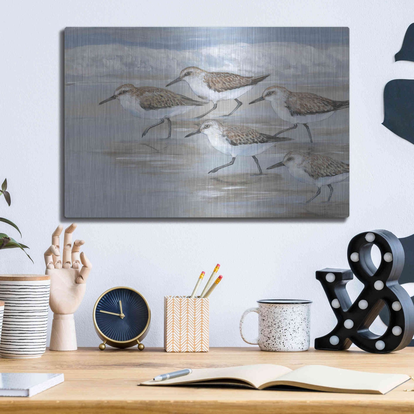 Luxe Metal Art 'Sandpipers I' by Tim O'Toole, Metal Wall Art,16x12