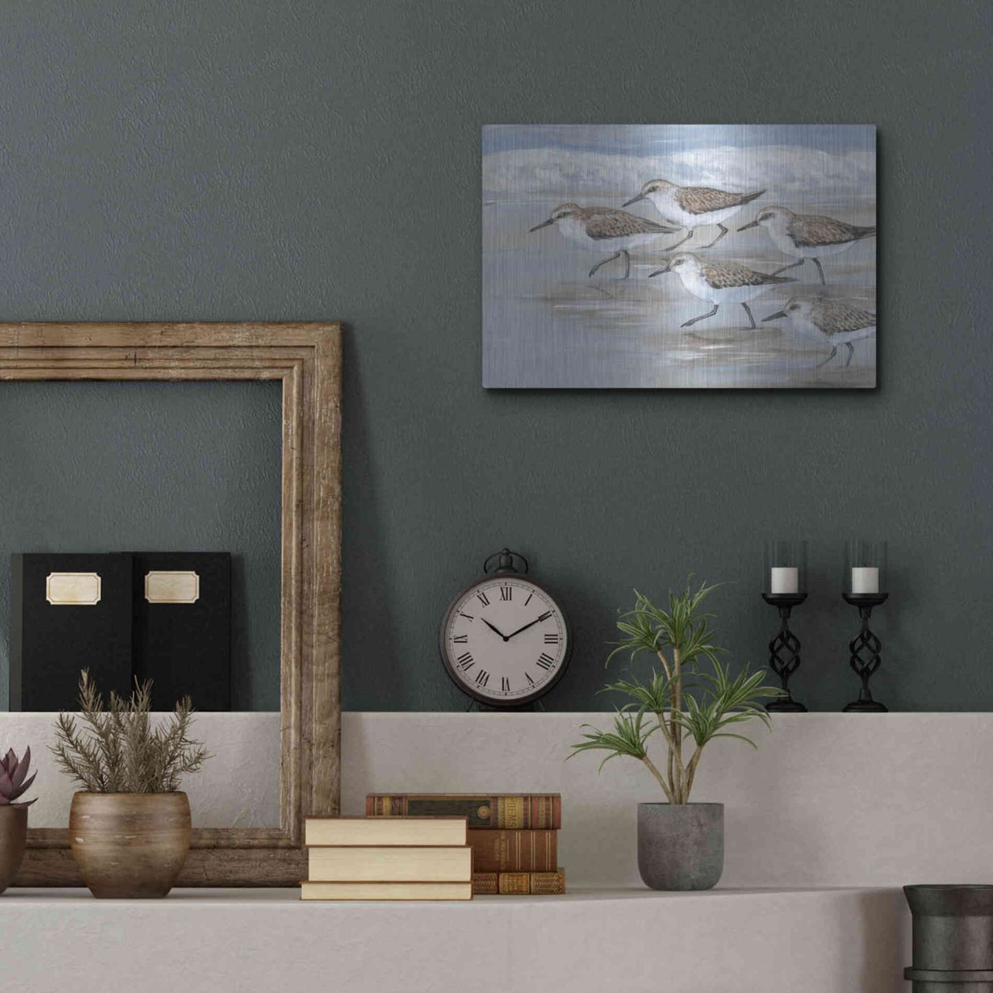 Luxe Metal Art 'Sandpipers I' by Tim O'Toole, Metal Wall Art,16x12