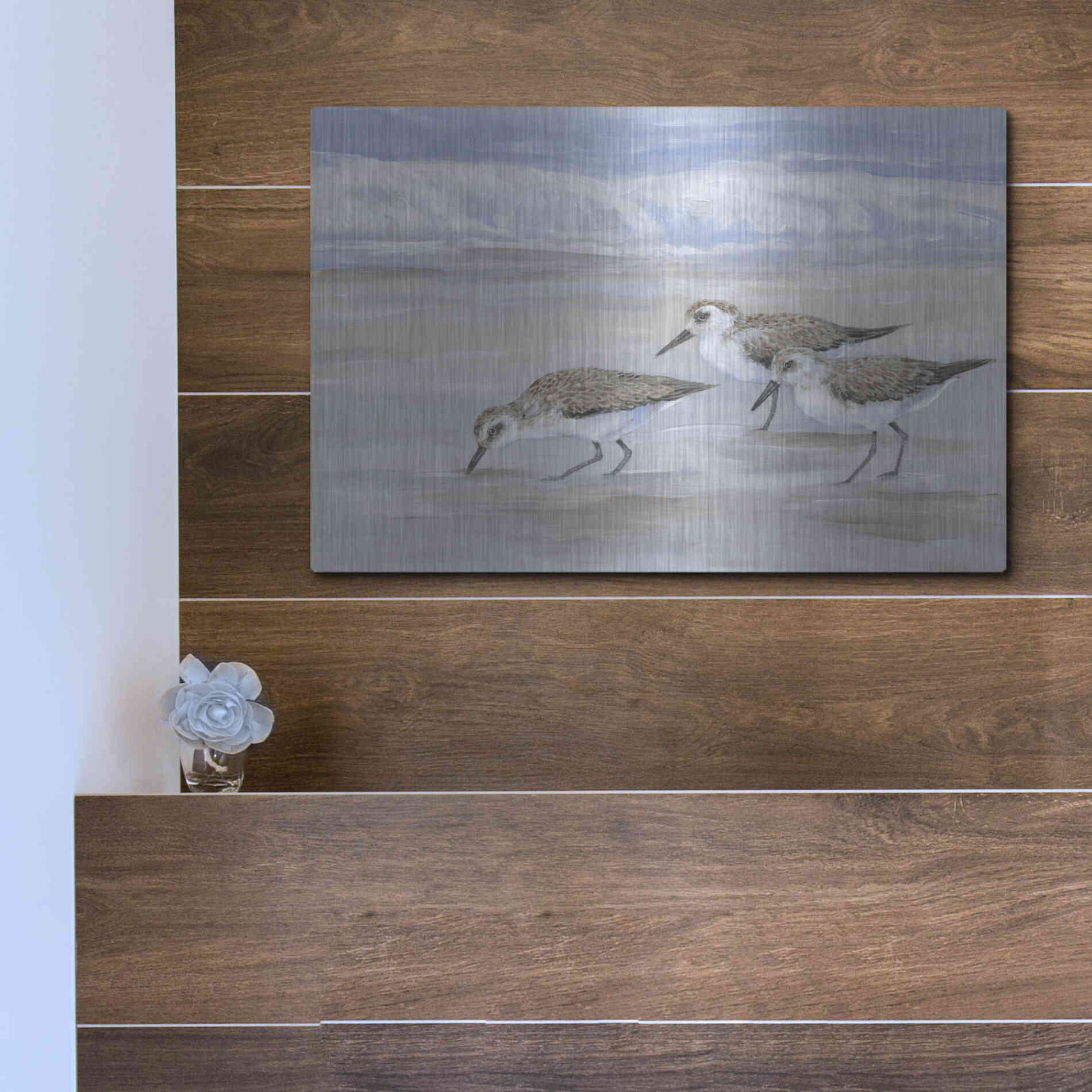 Luxe Metal Art 'Sandpipers II' by Tim O'Toole, Metal Wall Art,16x12