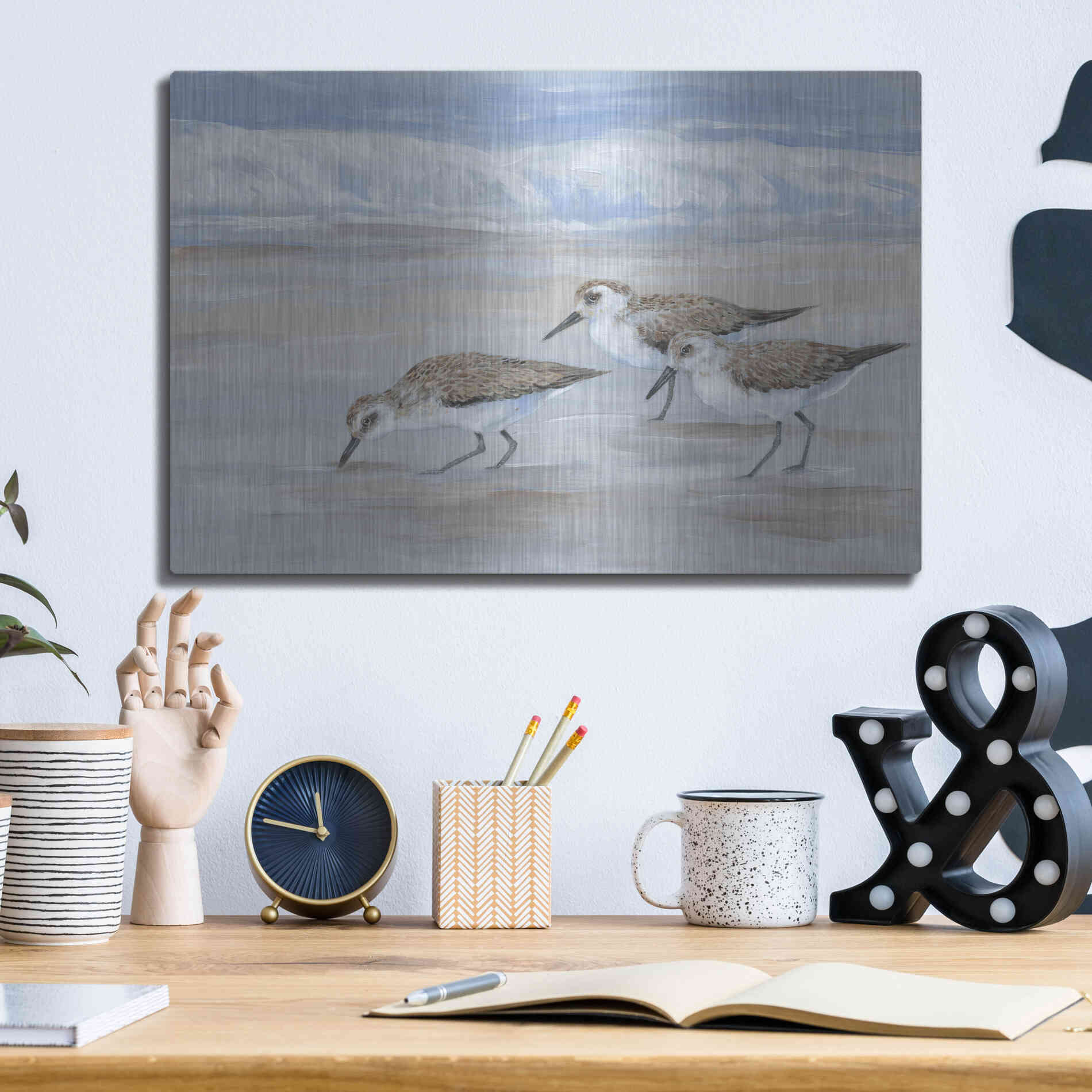 Luxe Metal Art 'Sandpipers II' by Tim O'Toole, Metal Wall Art,16x12